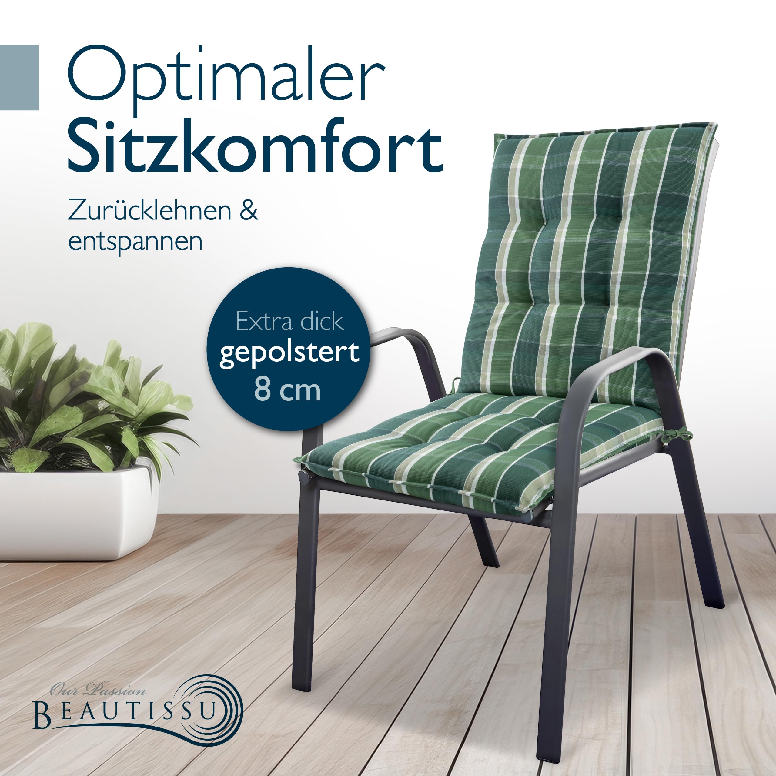 Beautissu Premium Niedriglehner Auflage Gartenstuhl 100x50cm Sun-NL