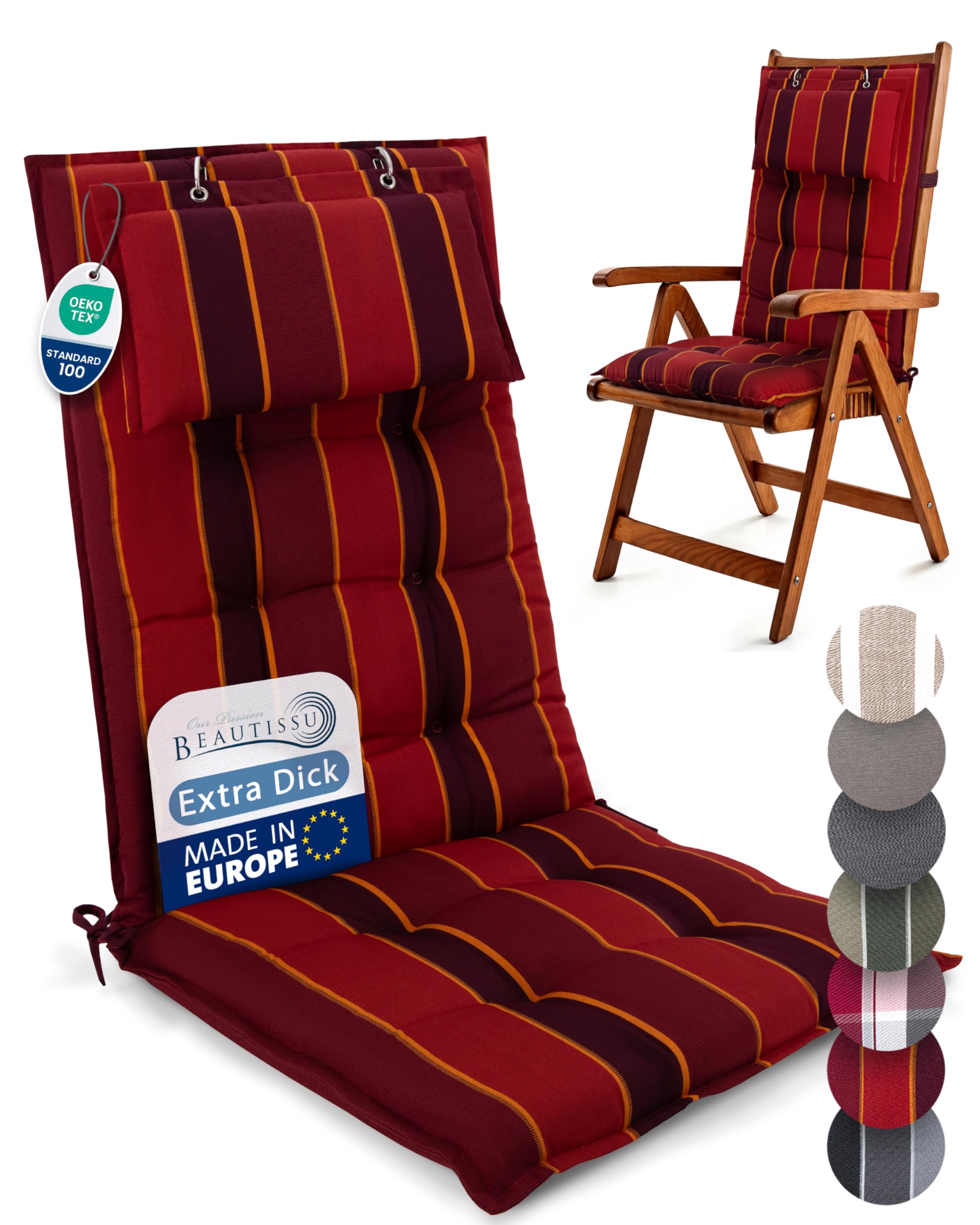 Beautissu 6er Set Premium Hochlehner Auflage Kopfpolster 120x50cm Sun-HL