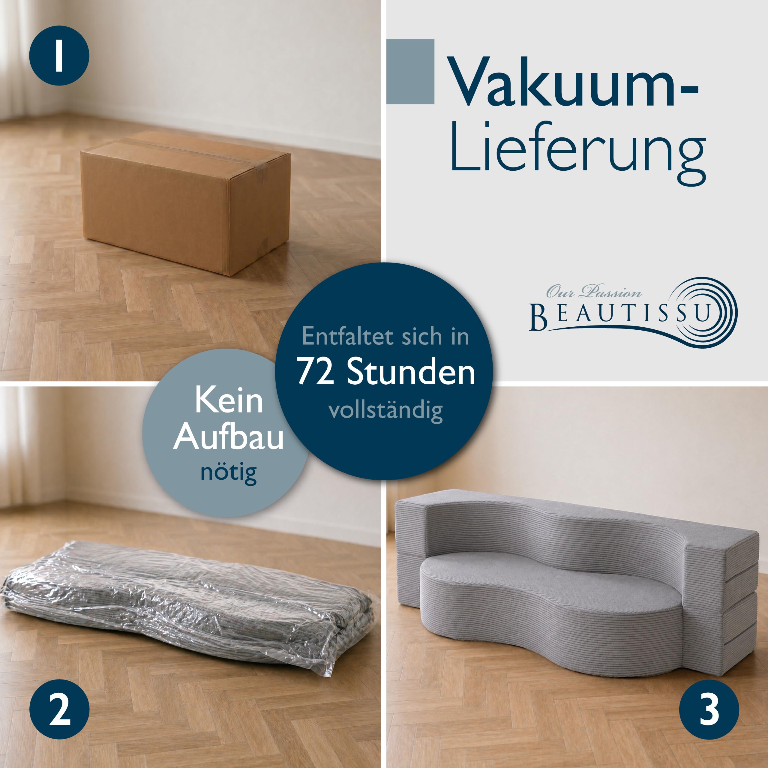 Beautissu Klappsofa 90x200cm – Faltbares Bettsofa in Cord-Optik – Leova