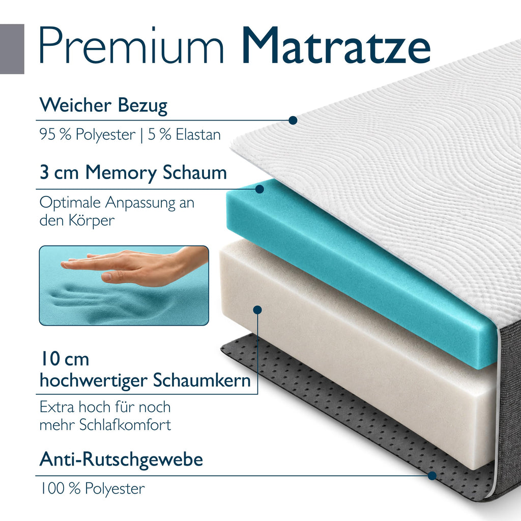 Beautissu Gästebett Klappbar 90x200cm - 13cm Dicke Matratze - Traumkraft