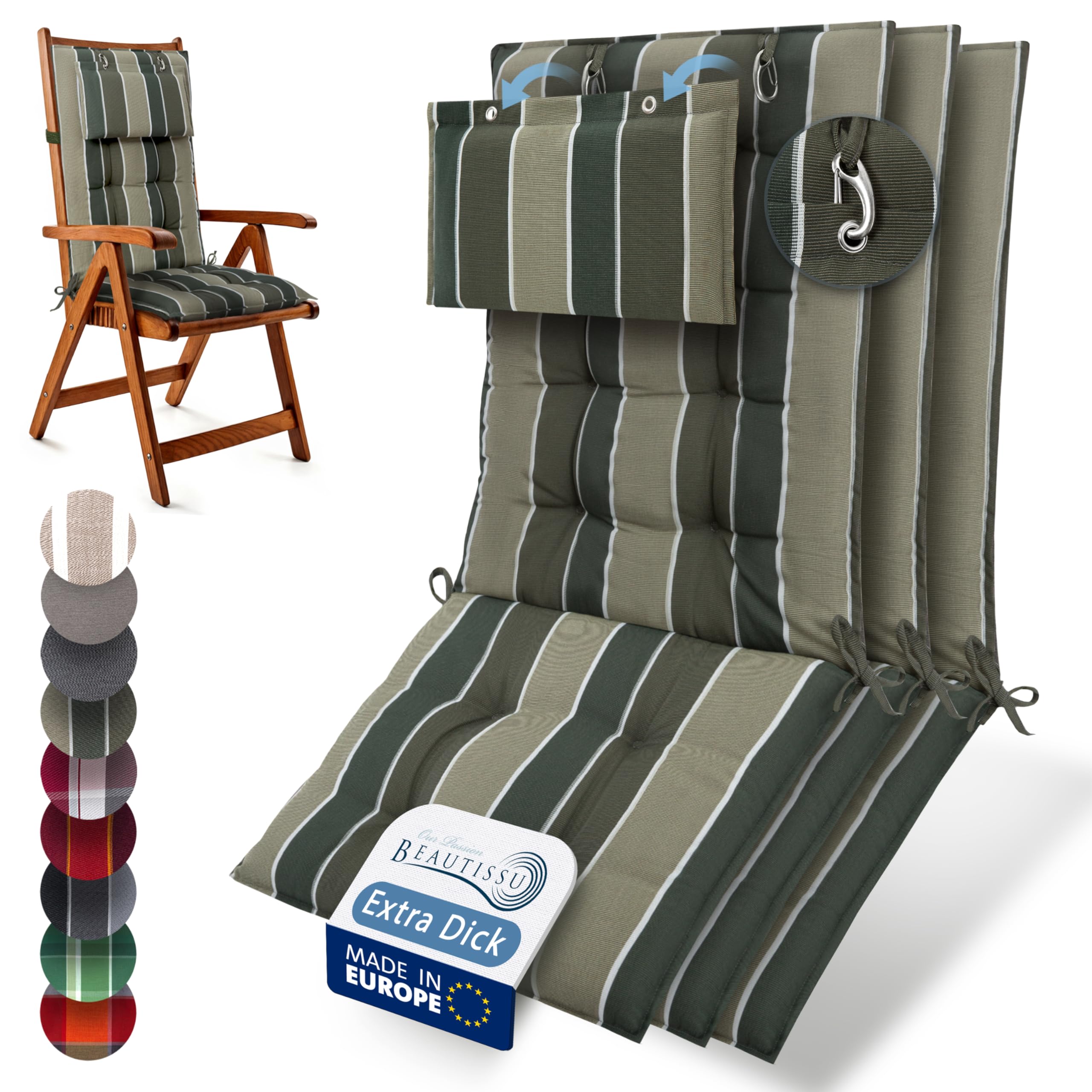 Beautissu 6er Set Premium Hochlehner Auflage Kopfpolster 120x50cm Sun-HL