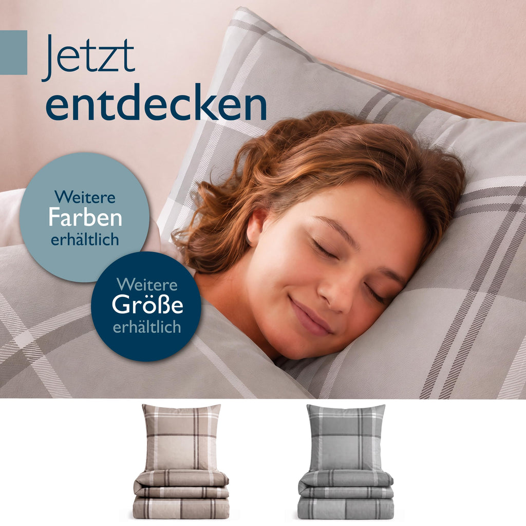 Beautissu Biber Bettwäsche 2tlg Winter Kariert 100% Baumwolle