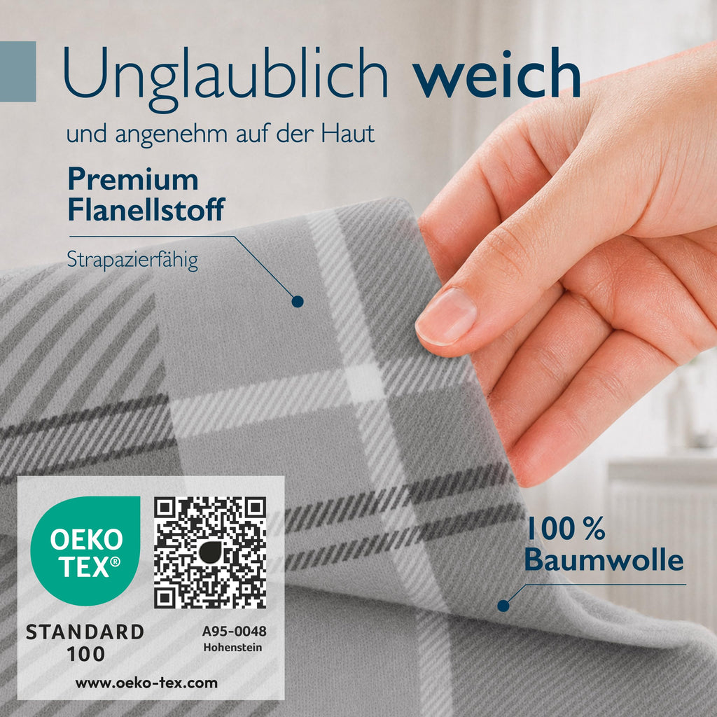 Beautissu Biber Bettwäsche 2tlg Winter Kariert 100% Baumwolle
