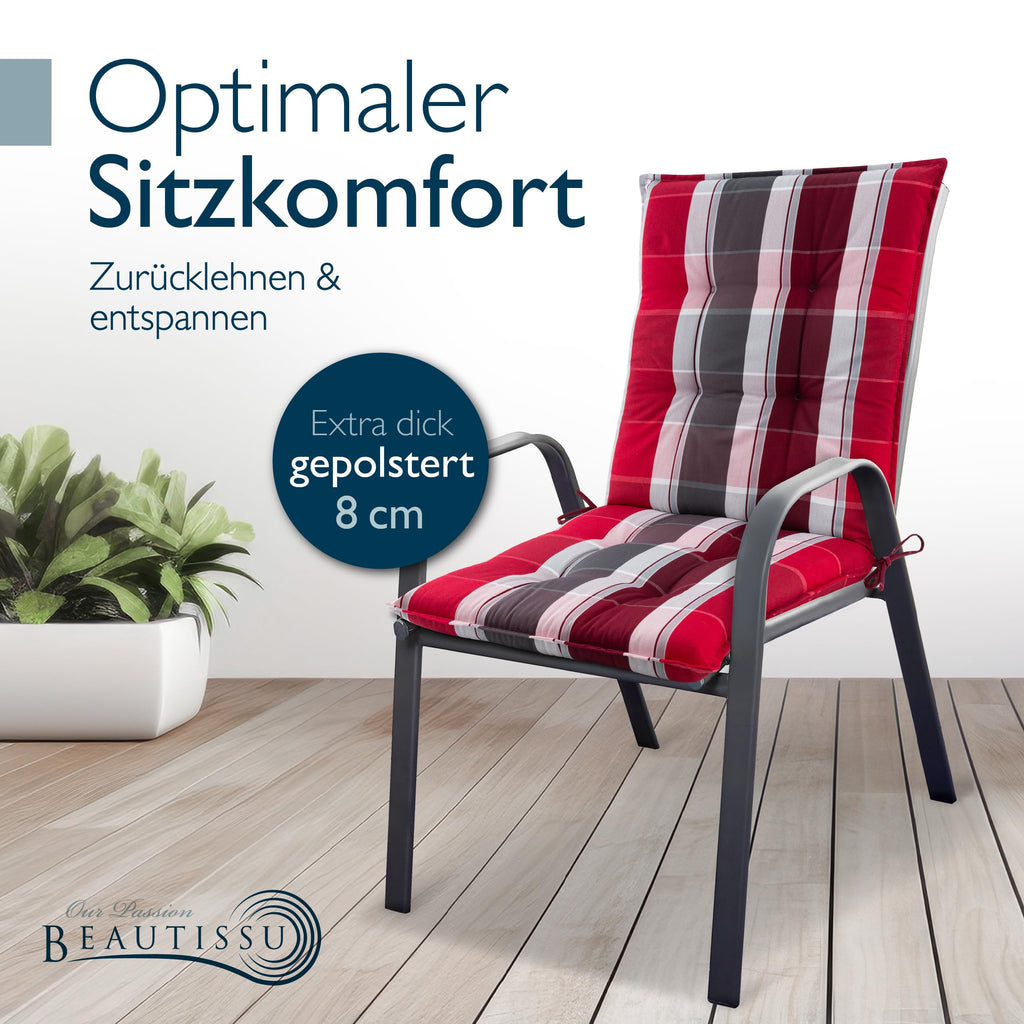Beautissu Premium Niedriglehner Auflage Gartenstuhl 100x50cm Sun-NL