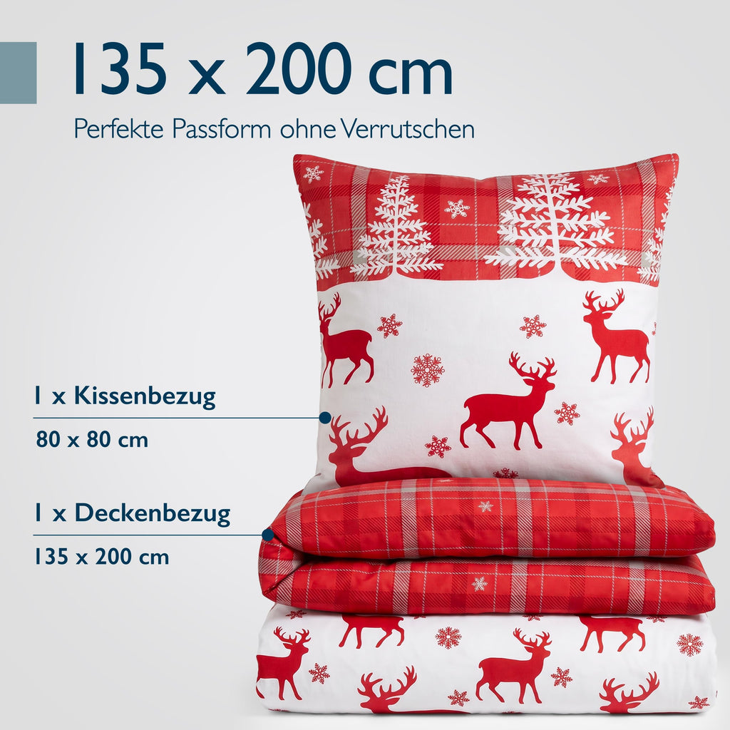 Beautissu Biber Bettwäsche 2tlg Winter Rentiermotiv 100% Baumwolle