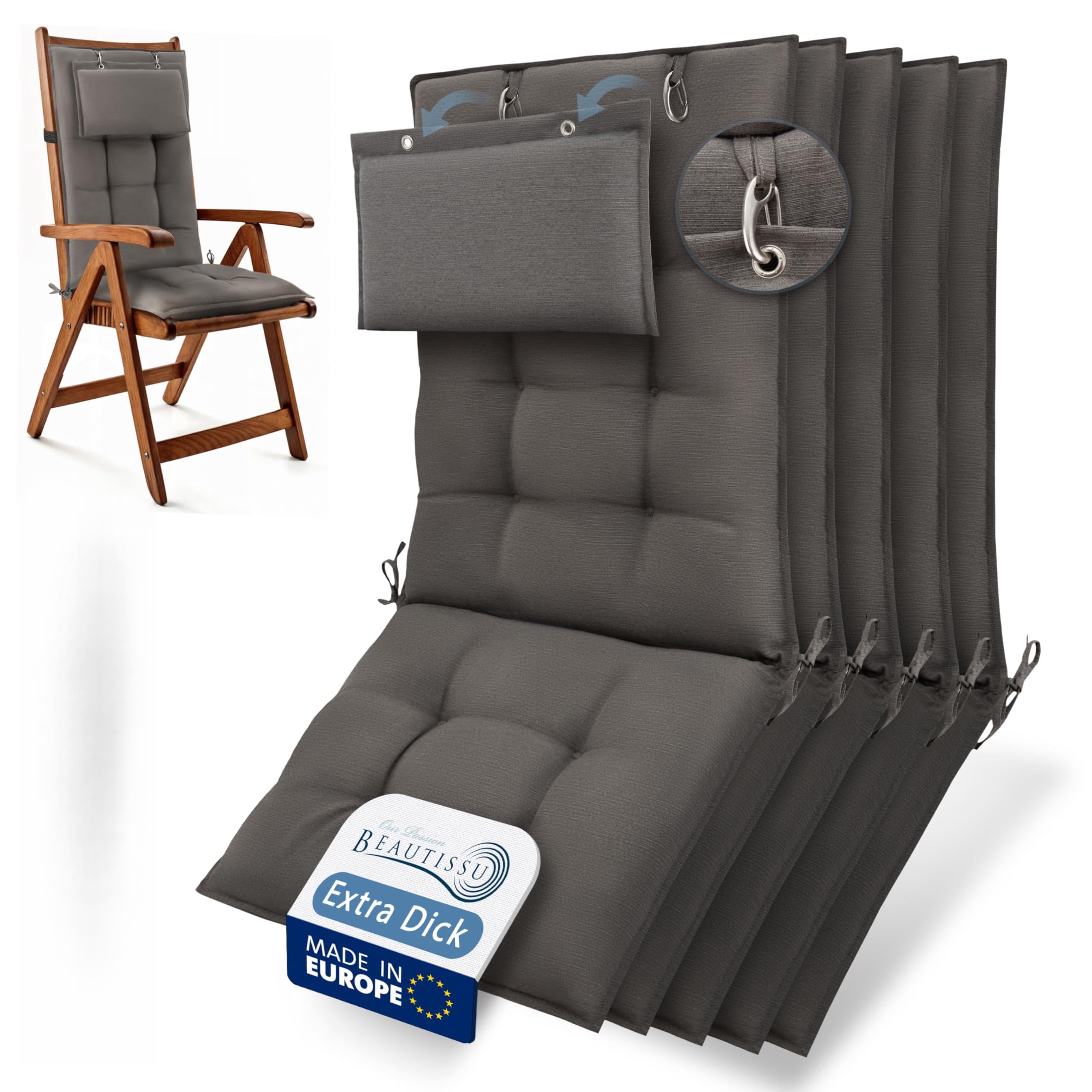 Beautissu 6er Set Premium Hochlehner Auflage Kopfpolster 120x50cm Sun-HL