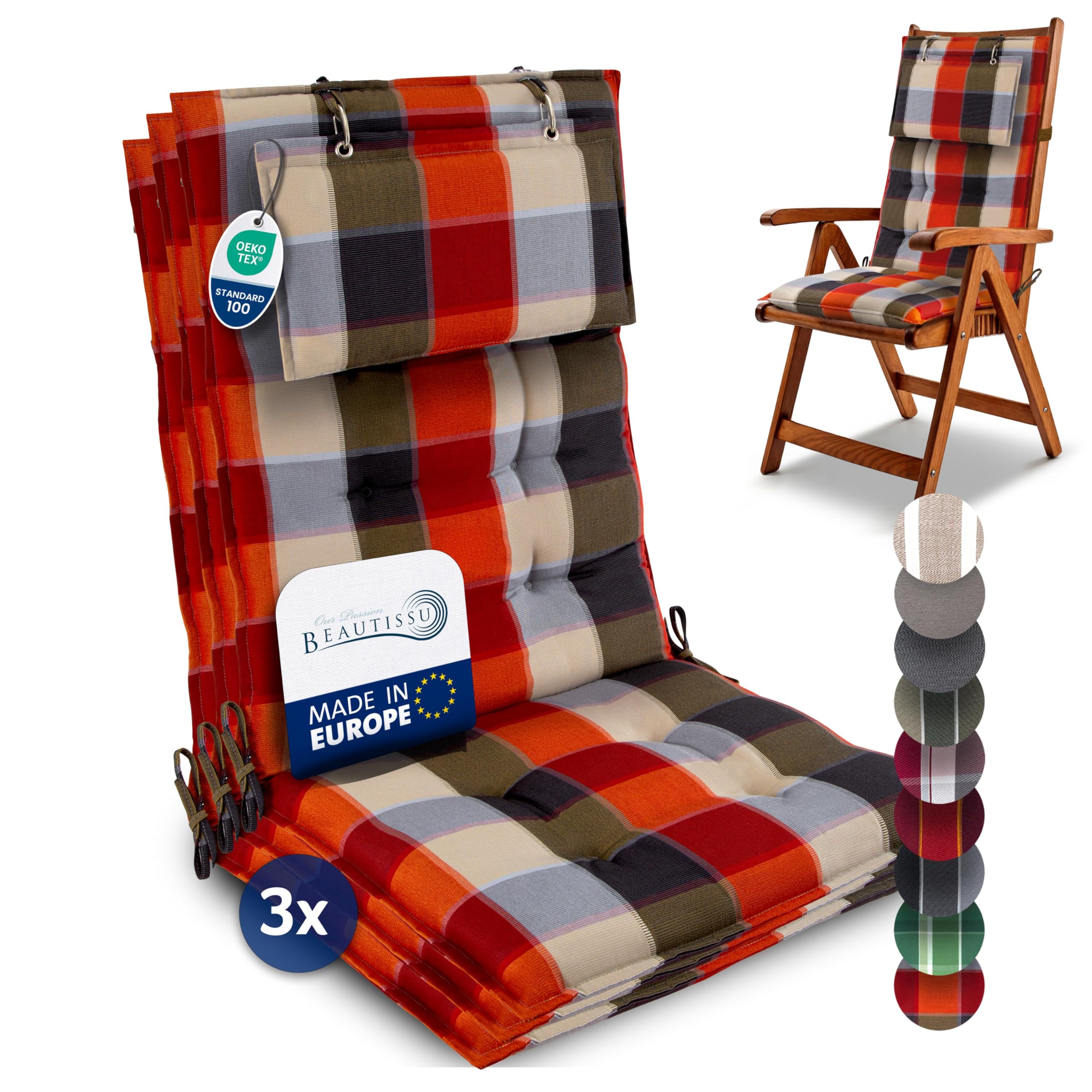 Beautissu 6er Set Premium Hochlehner Auflage Kopfpolster 120x50cm Sun-HL
