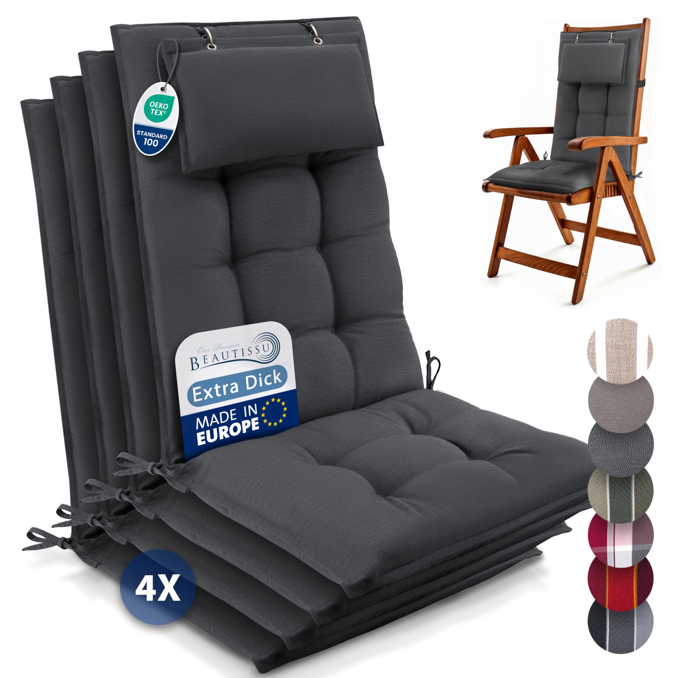 Beautissu 6er Set Premium Hochlehner Auflage Kopfpolster 120x50cm Sun-HL
