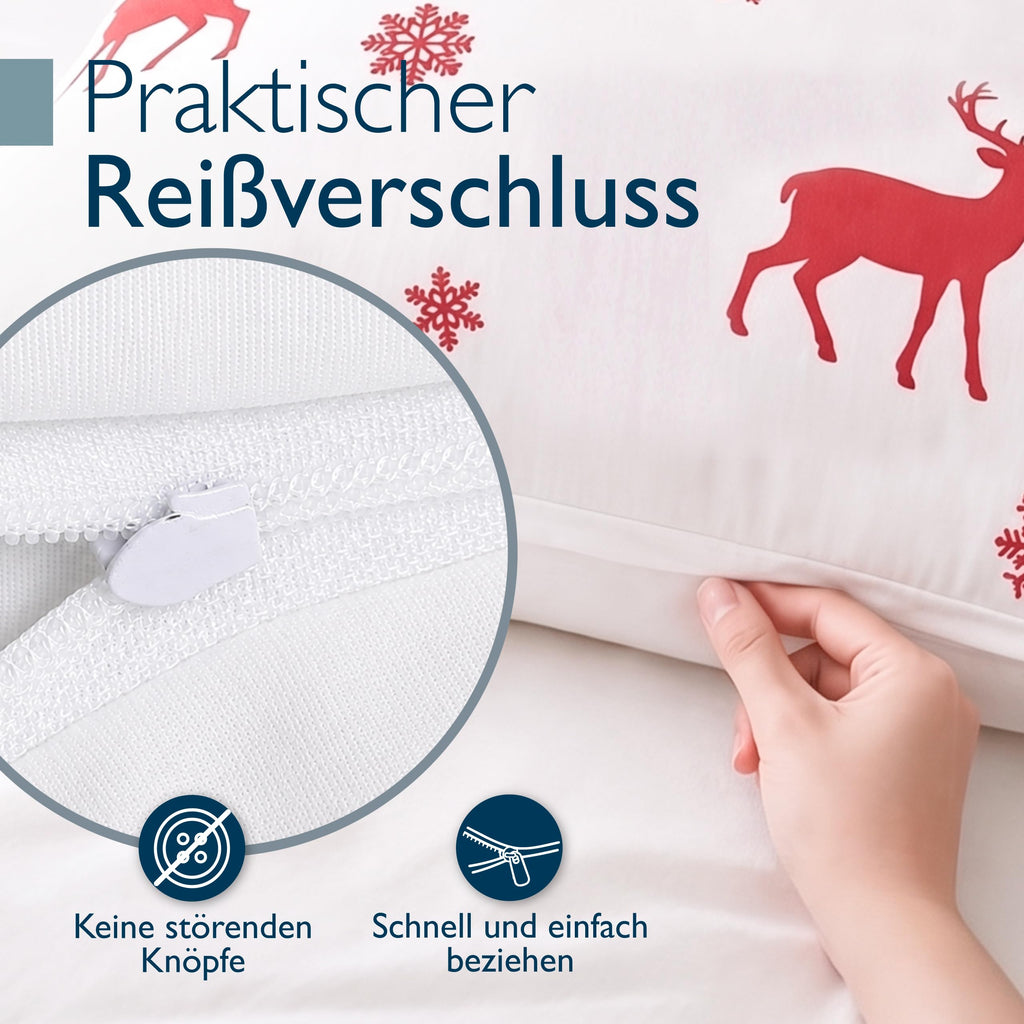 Beautissu Biber Bettwäsche 2tlg Winter Rentiermotiv 100% Baumwolle