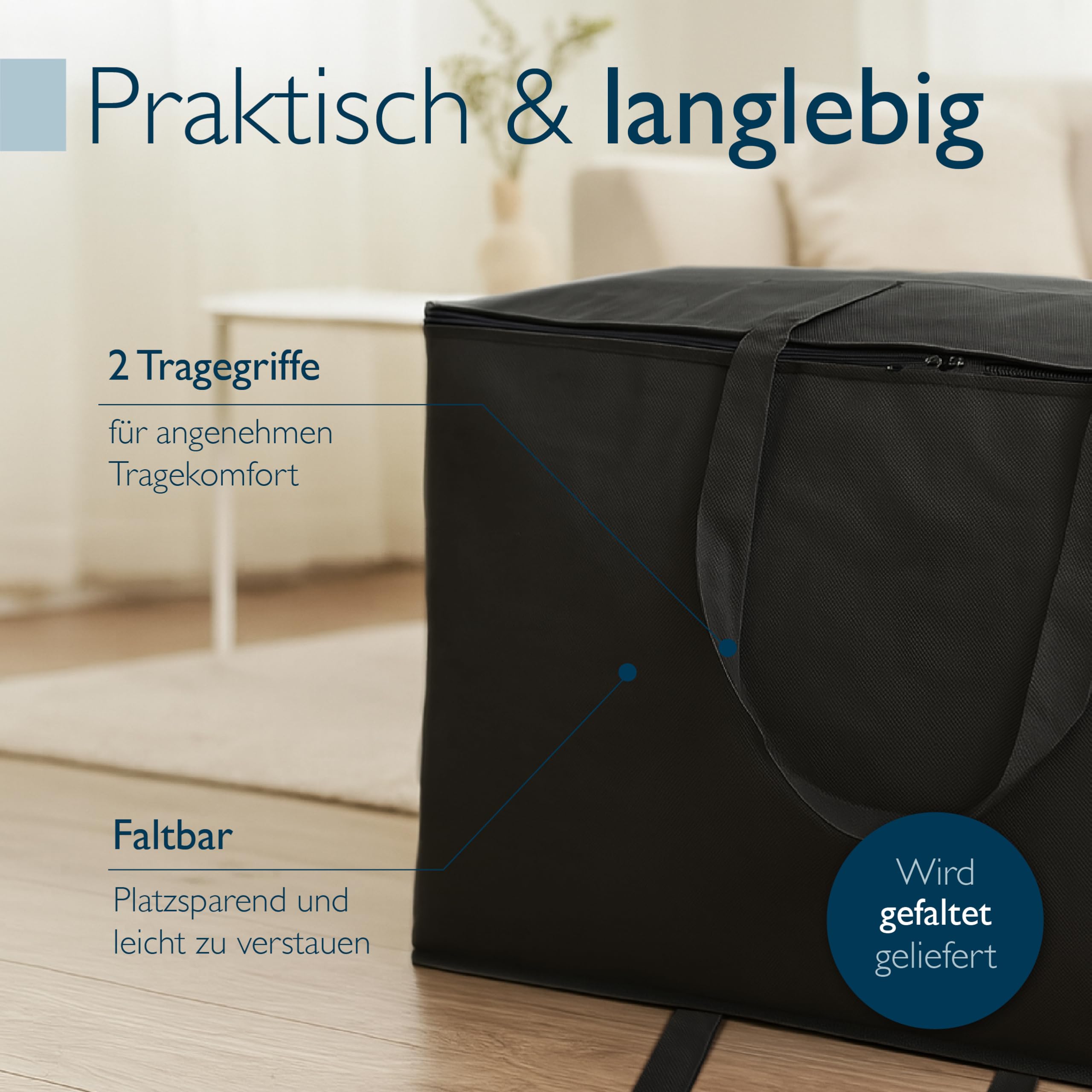 Beautissu Große Aufbewahrungstasche für Bettdecken, Kopfkissen, Klappmatratze