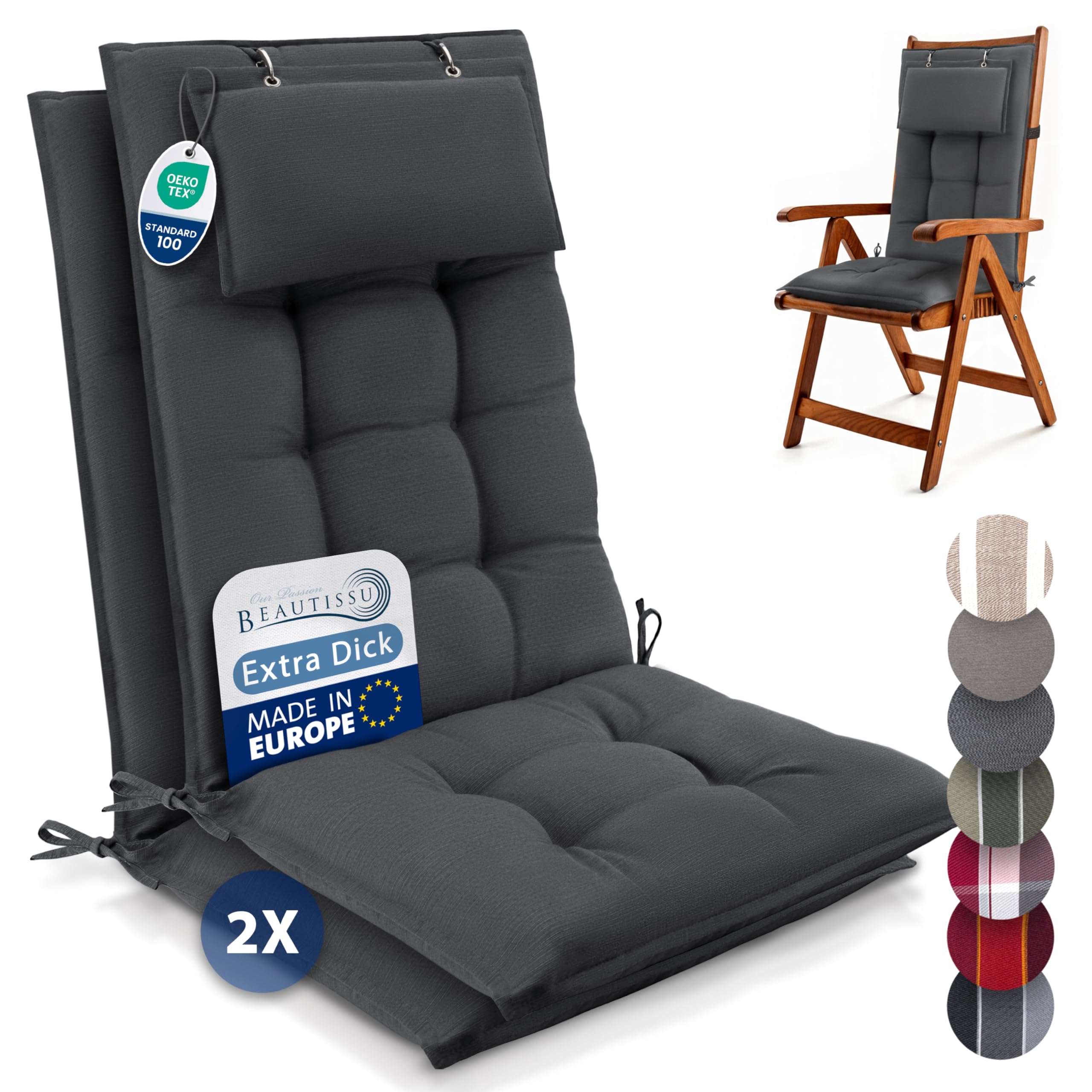 Beautissu 6er Set Premium Hochlehner Auflage Kopfpolster 120x50cm Sun-HL