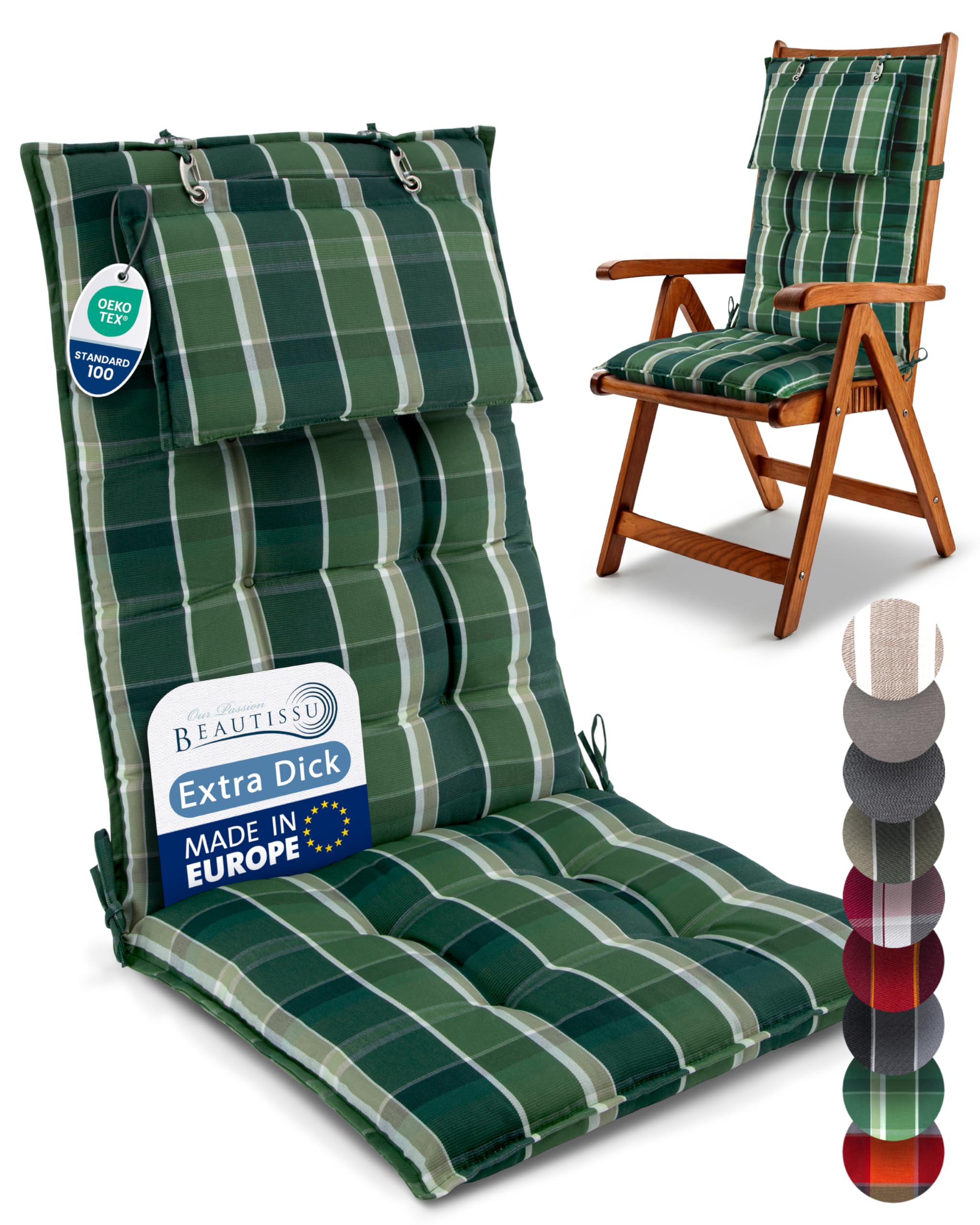Beautissu 6er Set Premium Hochlehner Auflage Kopfpolster 120x50cm Sun-HL
