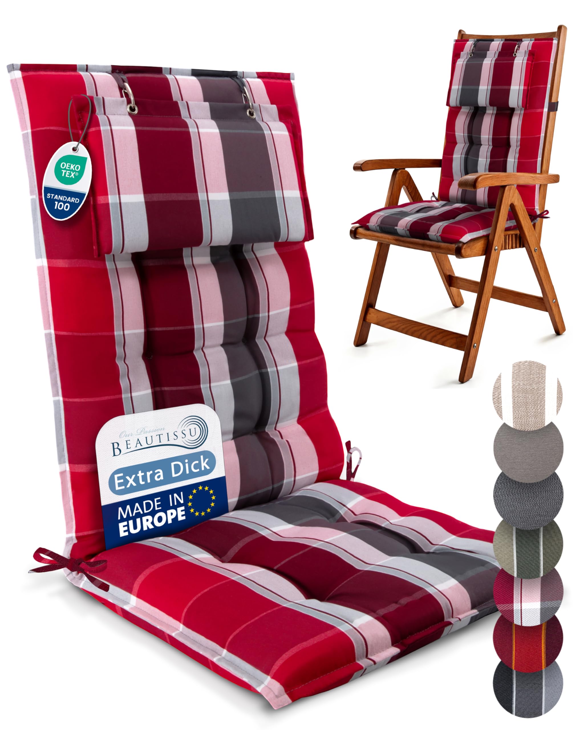 Beautissu 6er Set Premium Hochlehner Auflage Kopfpolster 120x50cm Sun-HL
