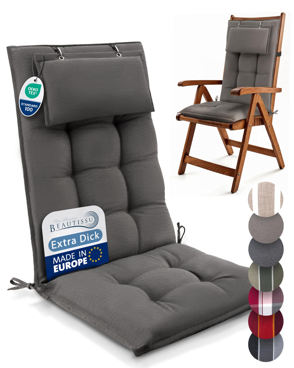 Beautissu 6er Set Premium Hochlehner Auflage Kopfpolster 120x50cm Sun-HL