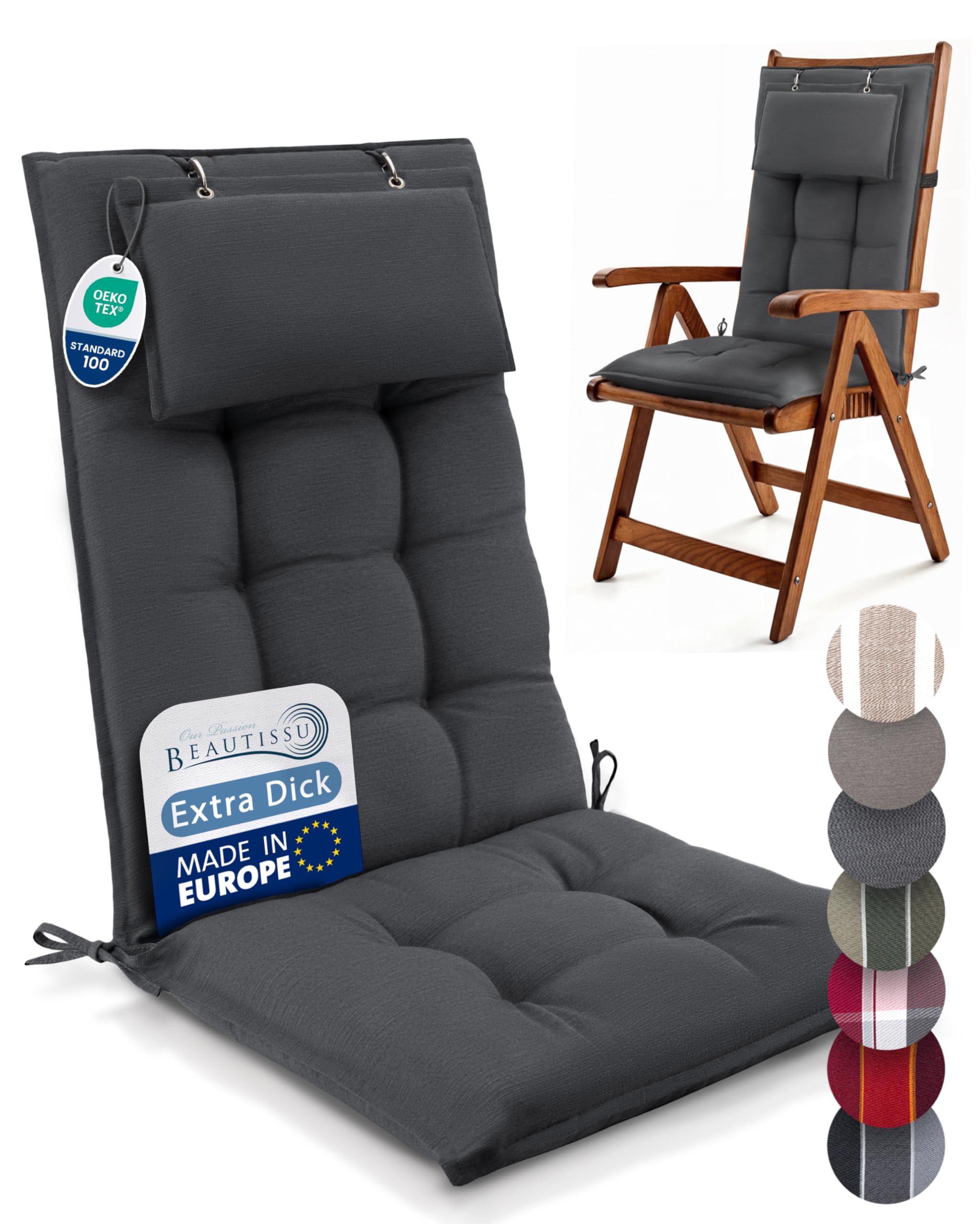 Beautissu 6er Set Premium Hochlehner Auflage Kopfpolster 120x50cm Sun-HL