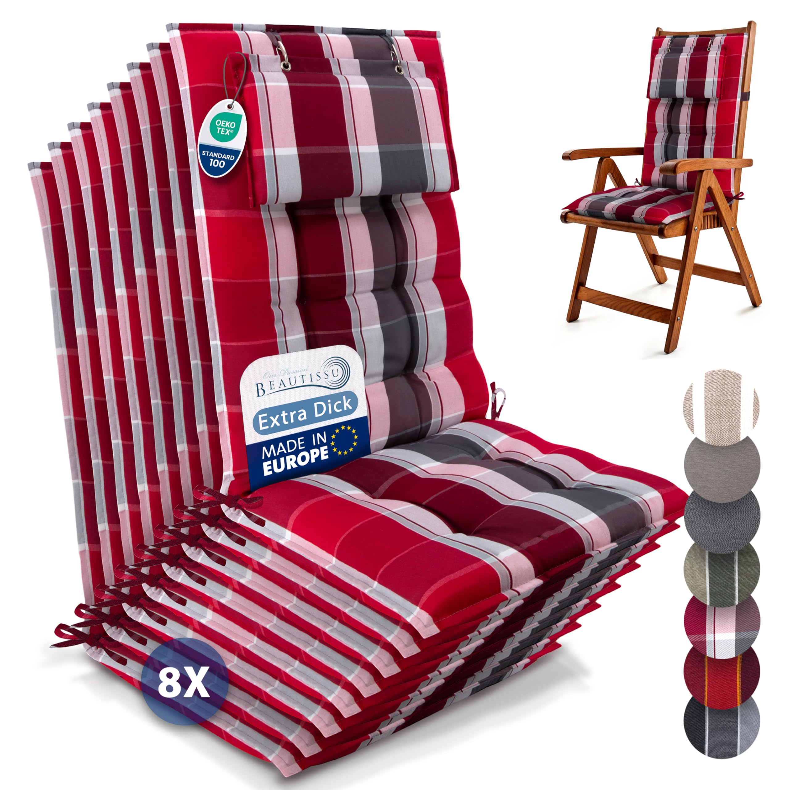 Beautissu 6er Set Premium Hochlehner Auflage Kopfpolster 120x50cm Sun-HL