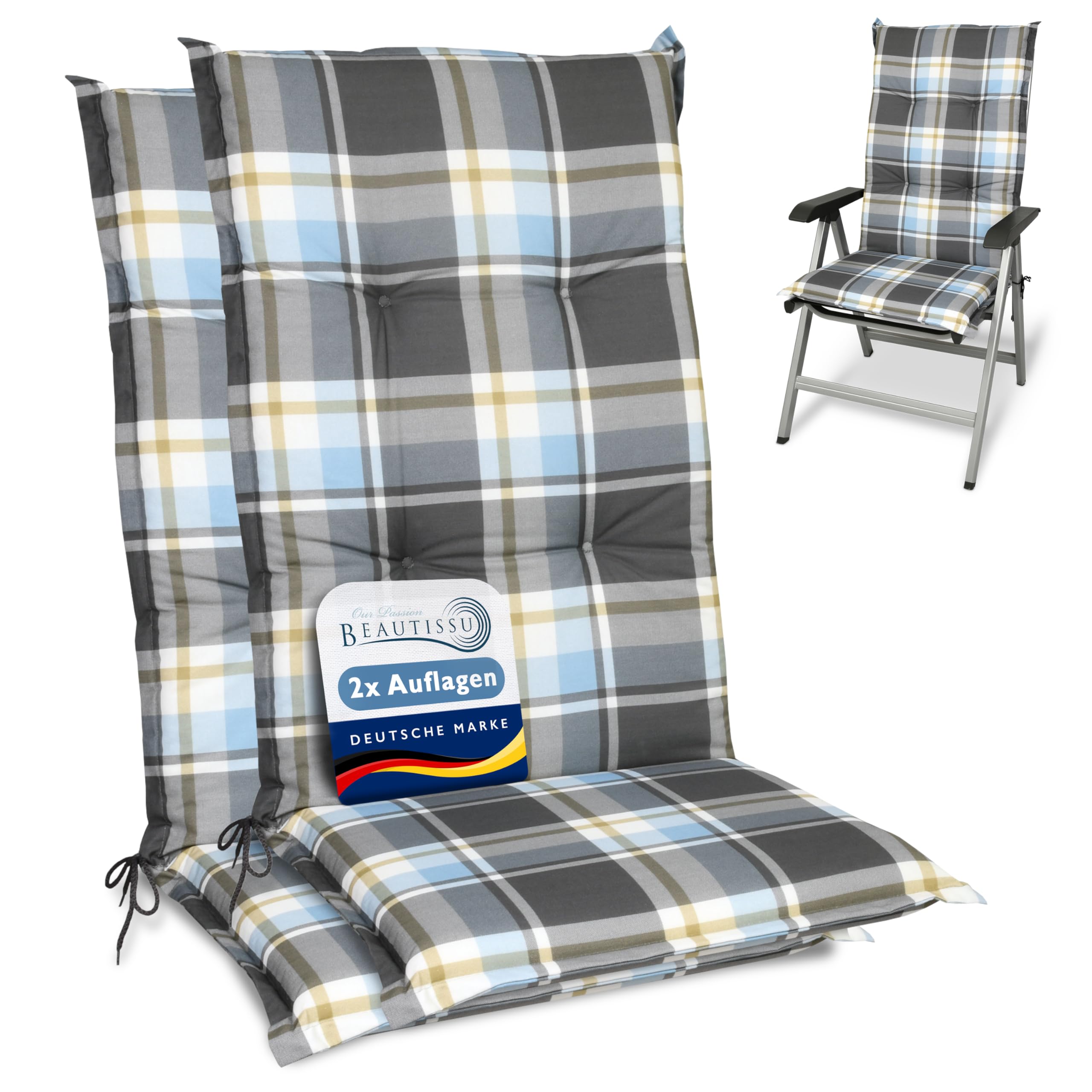 Beautissu Hochlehner Auflage Gartenstuhl 120x50 cm Sunny RO