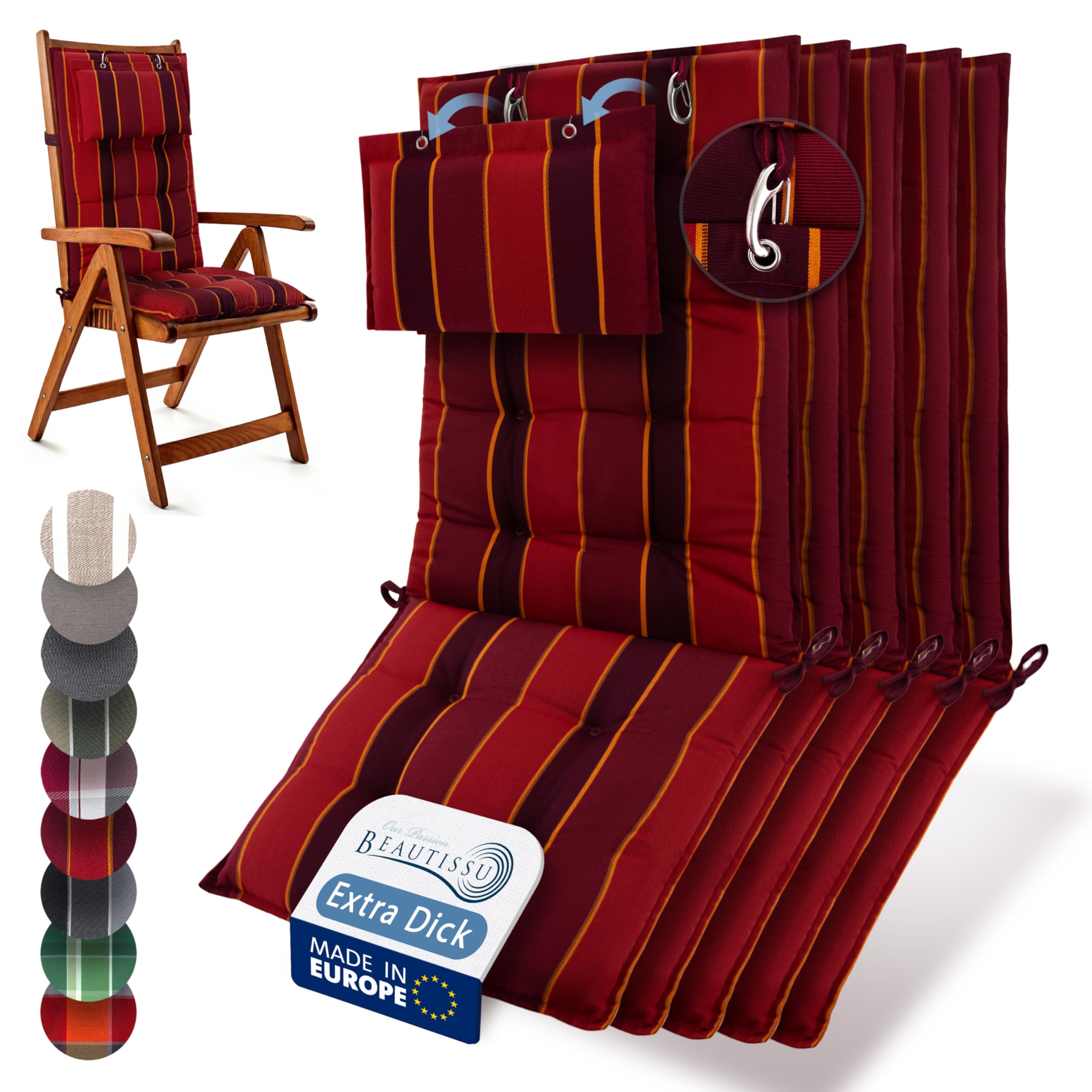 Beautissu 6er Set Premium Hochlehner Auflage Kopfpolster 120x50cm Sun-HL