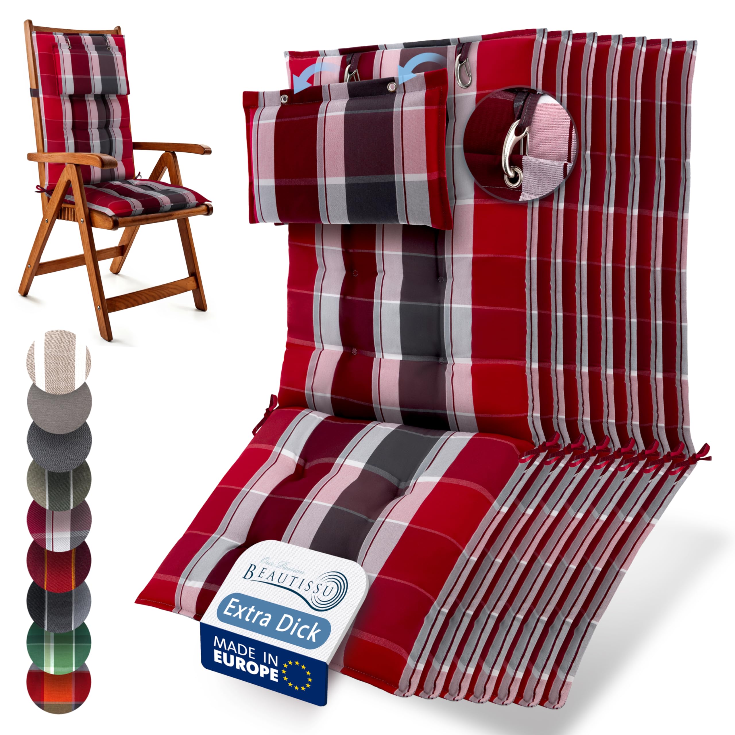 Beautissu 6er Set Premium Hochlehner Auflage Kopfpolster 120x50cm Sun-HL