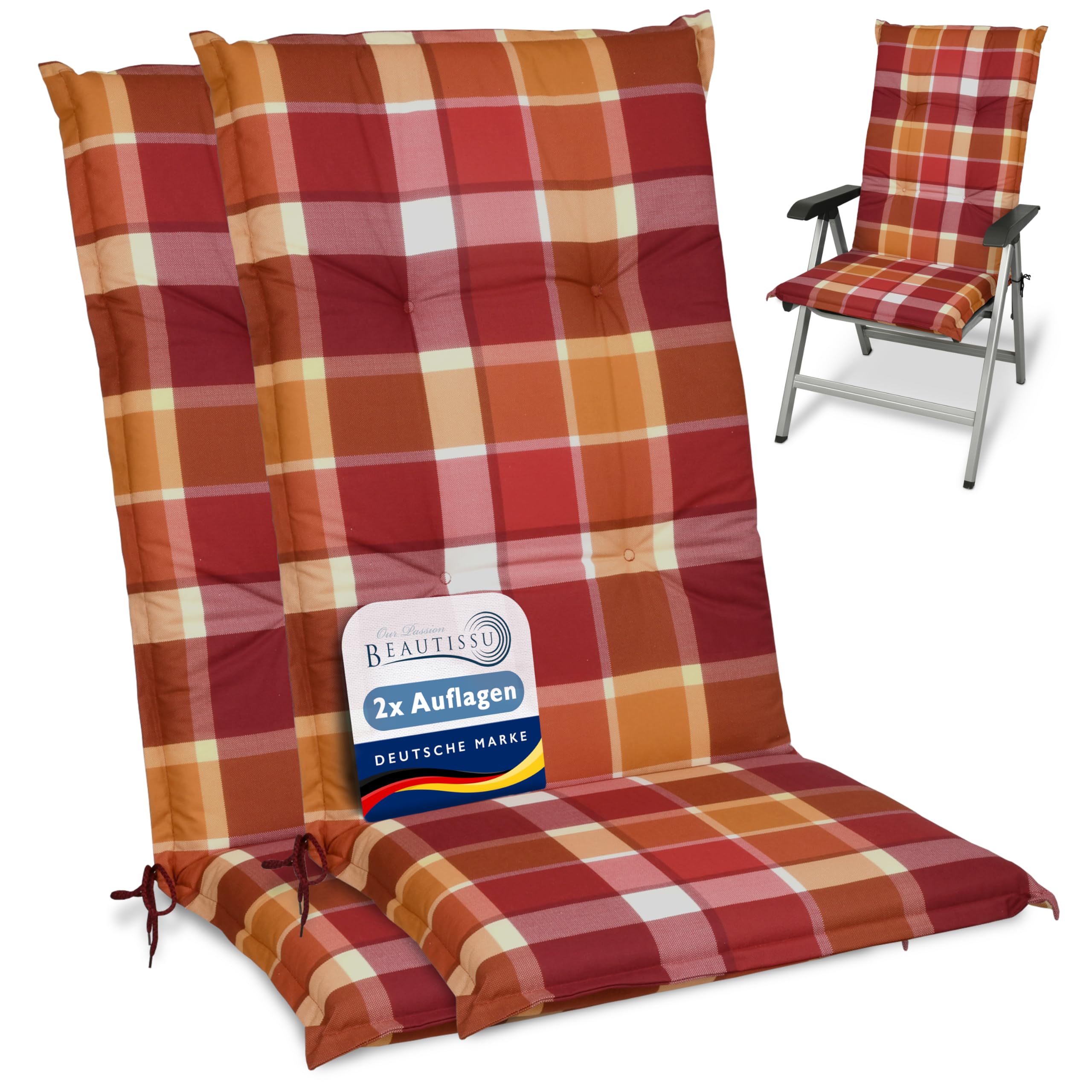 Beautissu Hochlehner Auflage Gartenstuhl 120x50 cm Sunny RO