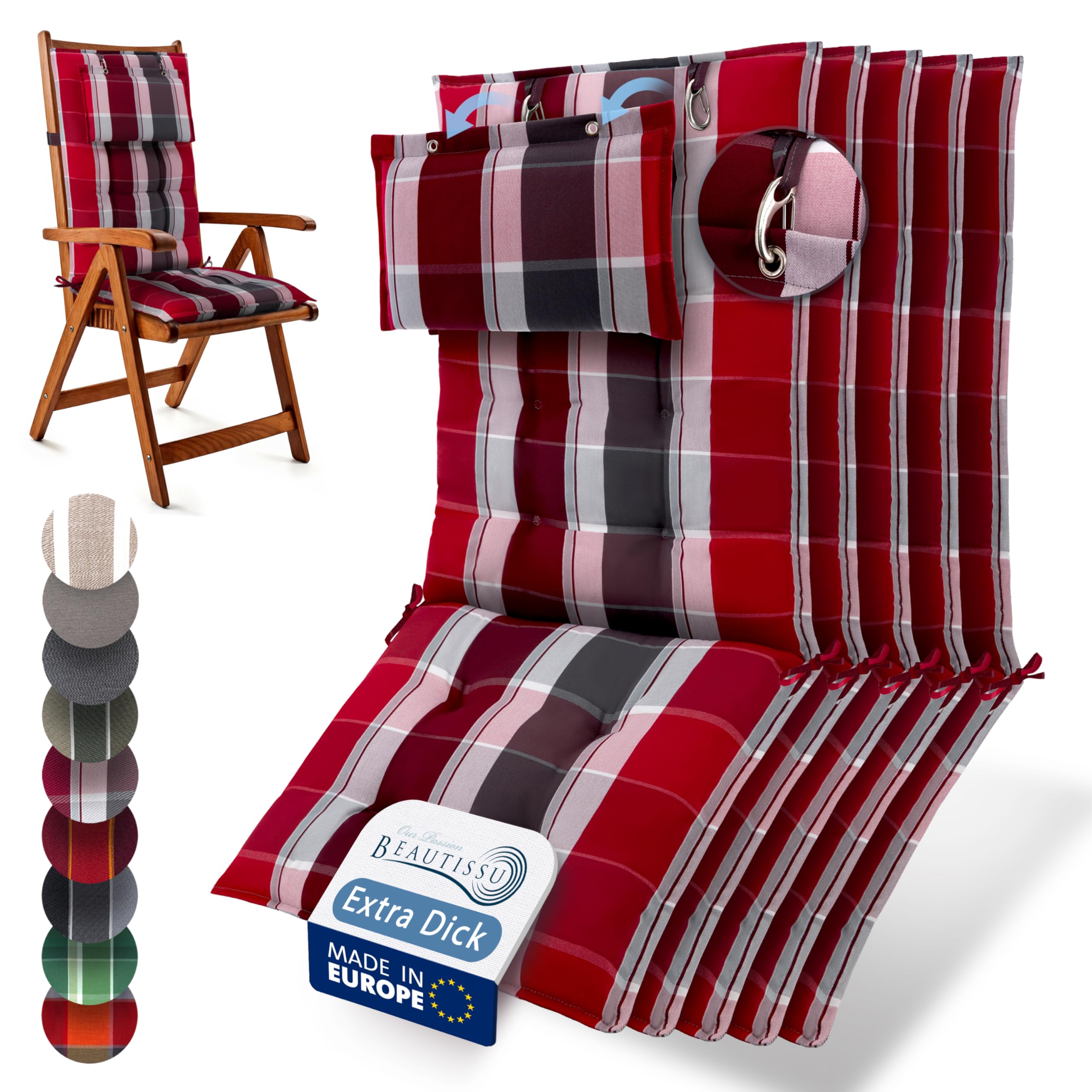 Beautissu 6er Set Premium Hochlehner Auflage Kopfpolster 120x50cm Sun-HL