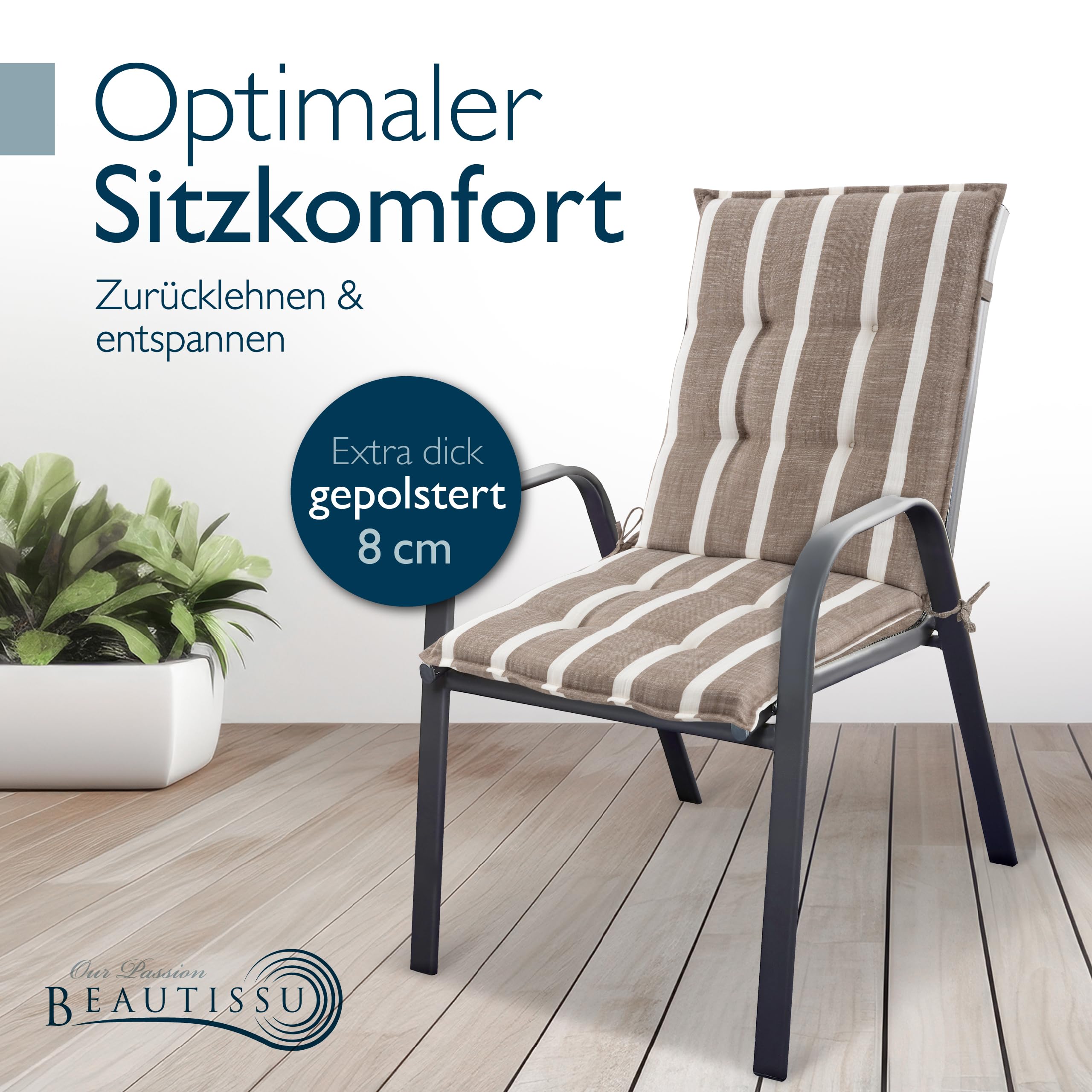 Beautissu Premium Niedriglehner Auflage Gartenstuhl 100x50cm Sun-NL