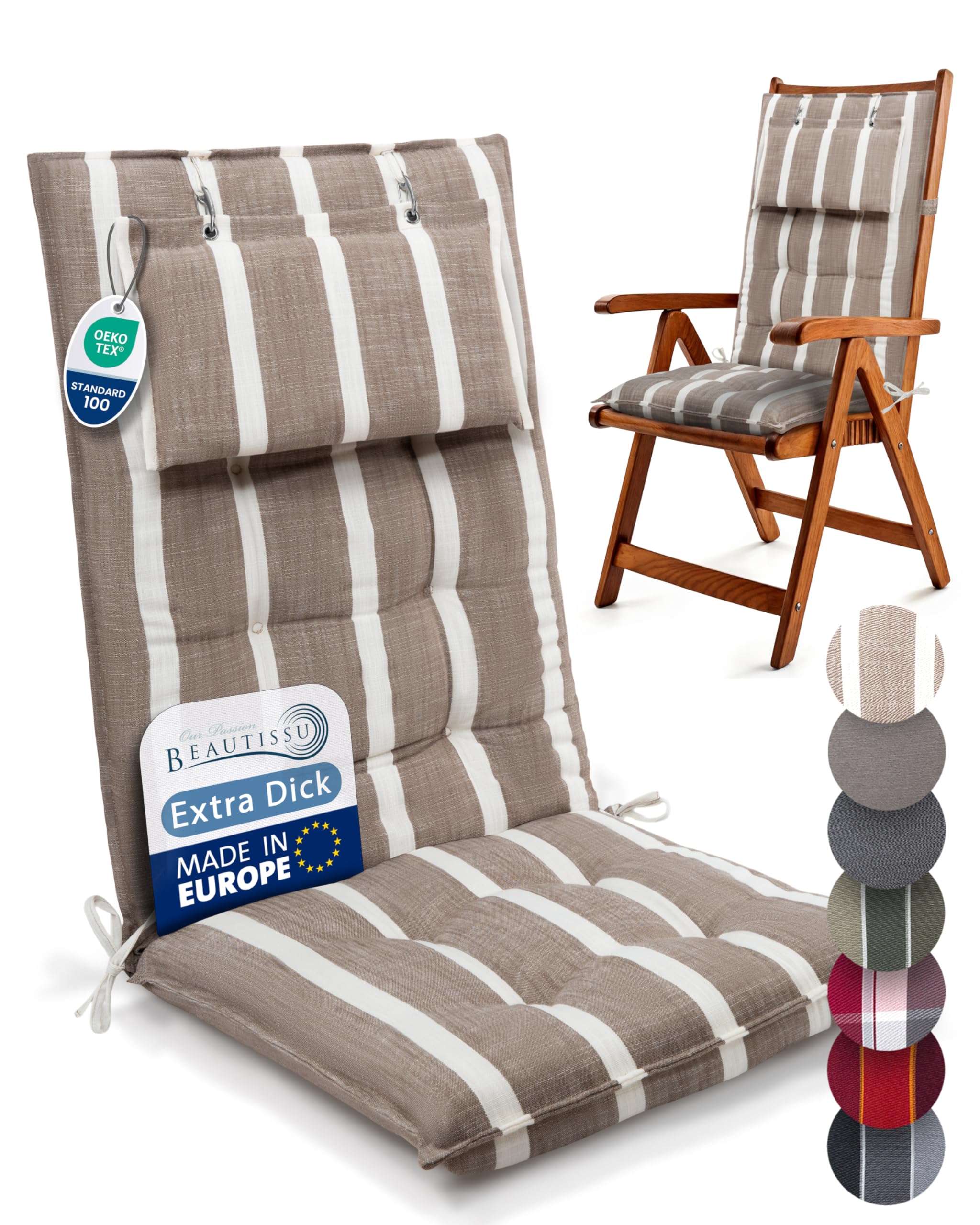 Beautissu 6er Set Premium Hochlehner Auflage Kopfpolster 120x50cm Sun-HL