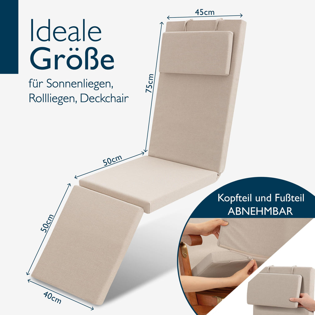 Beautissu Deckchair Auflage – 100% wasserdicht & wetterfest – QD-DC