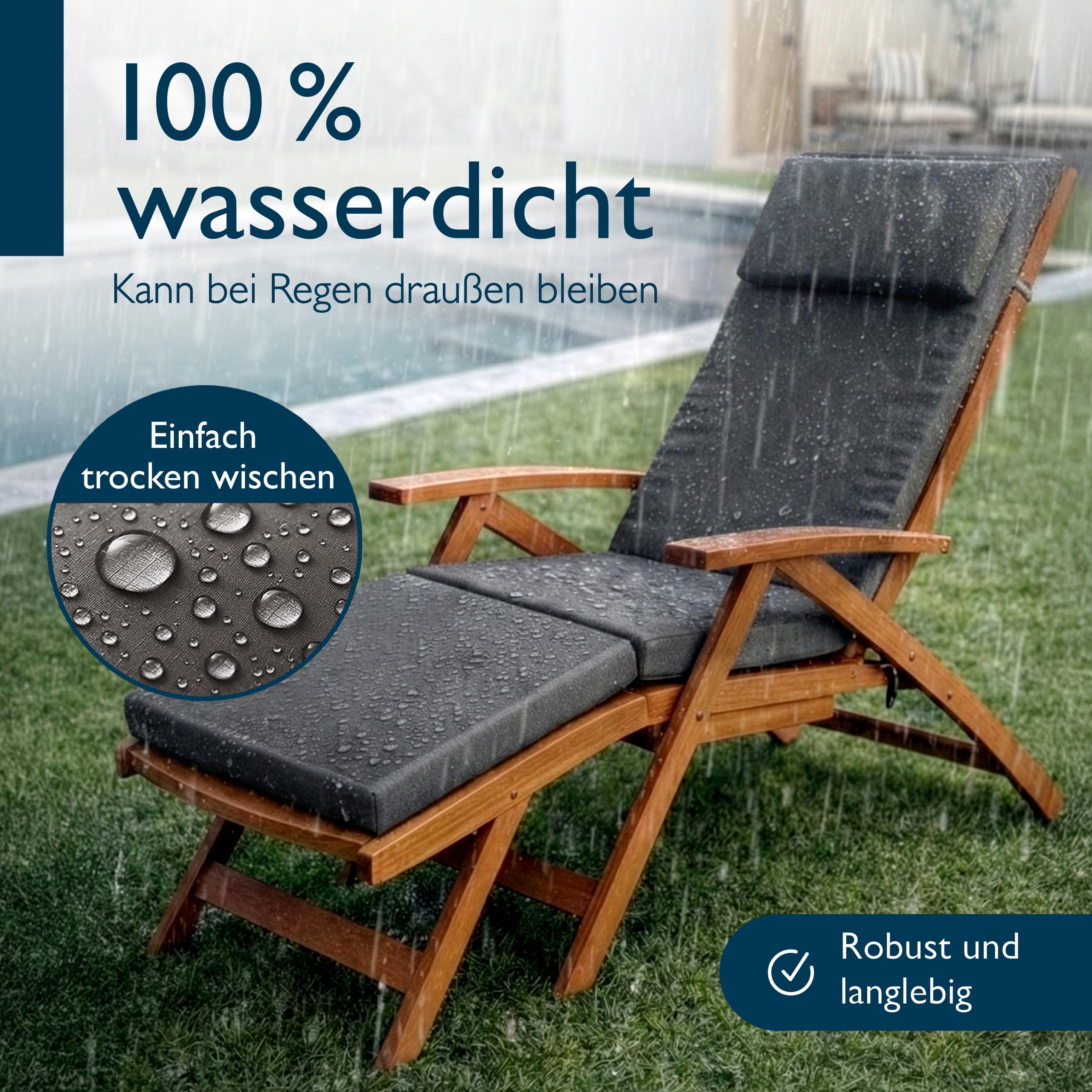 Beautissu Deckchair Auflage – 100% wasserdicht & wetterfest – QD-DC