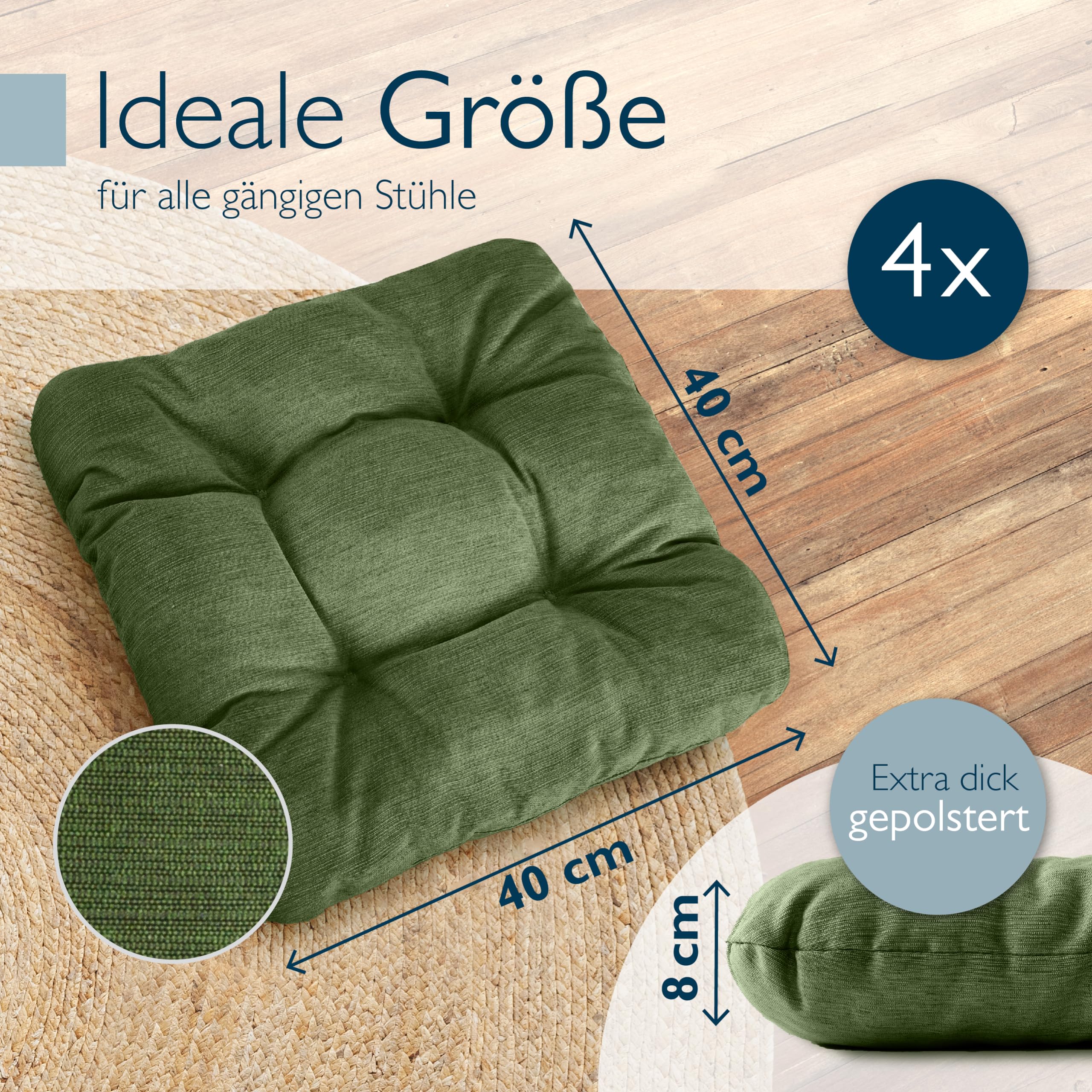 Beautissu 4er Set Premium Stuhlkissen 40x40 cm HighLux SK