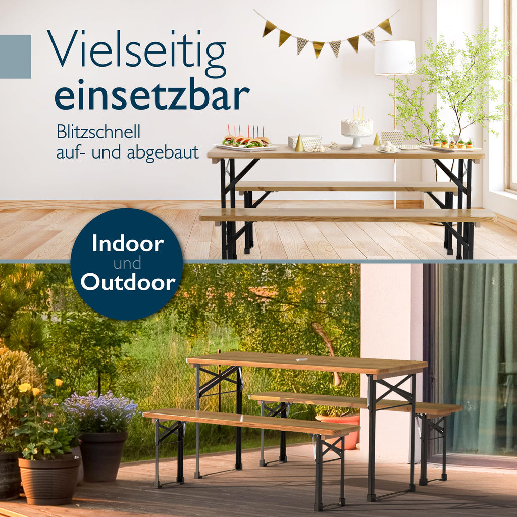 Beautissu Bierzeltgarnitur klappbar - Biertischgarnitur mit Schirmloch - BT22