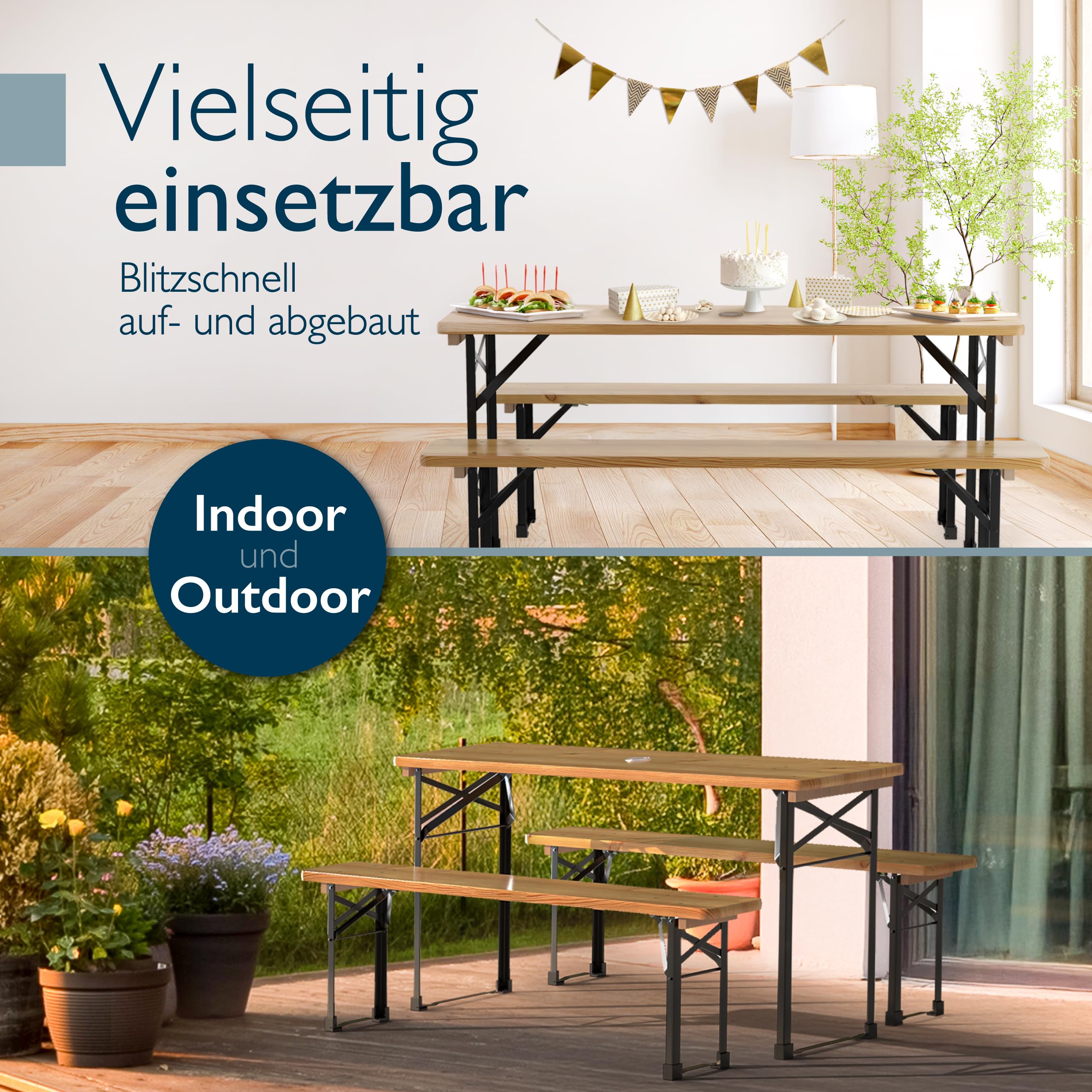 Beautissu Bierzeltgarnitur klappbar - Biertischgarnitur mit Schirmloch - BT22