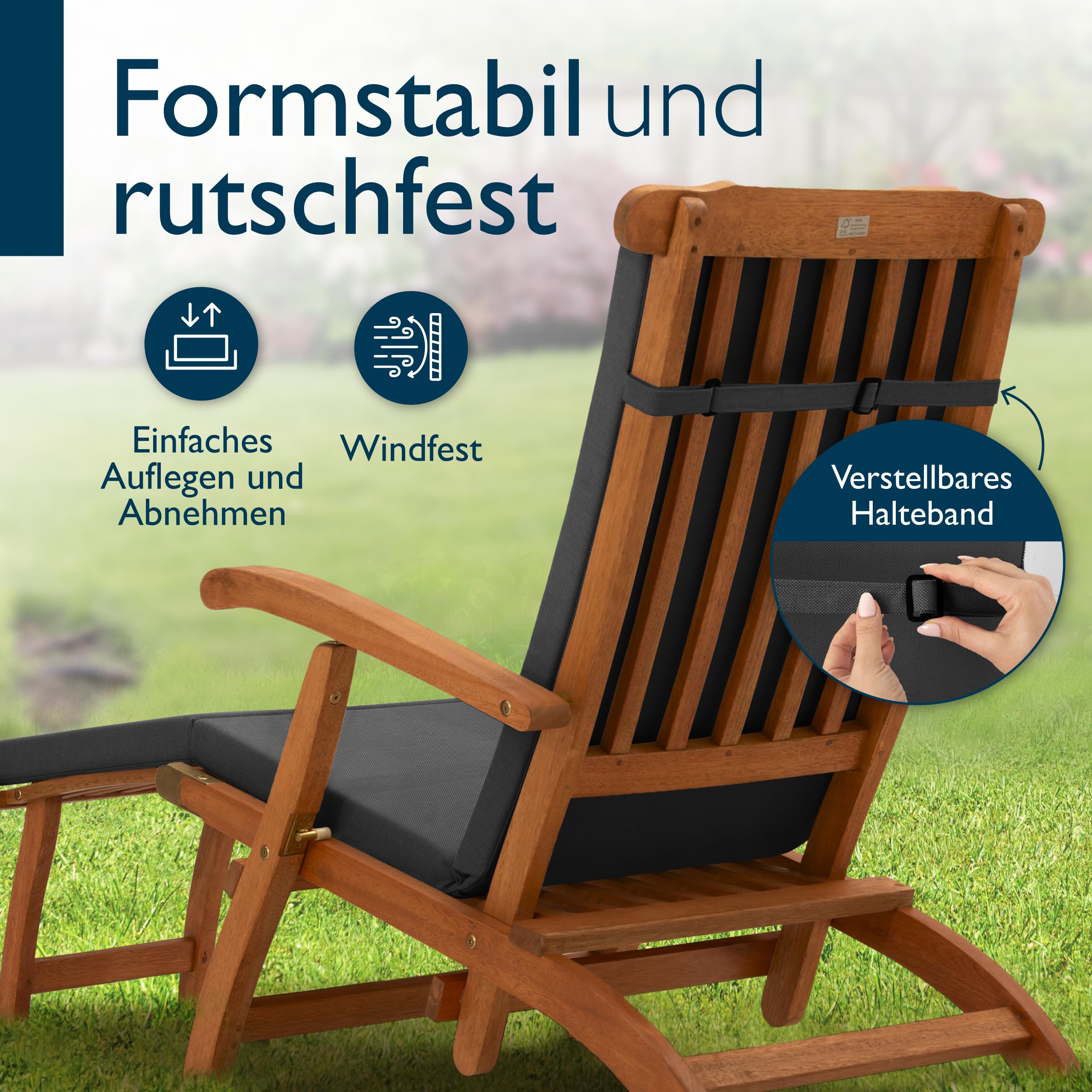 Beautissu Deckchair Auflage – 100% wasserdicht & wetterfest – QD-DC