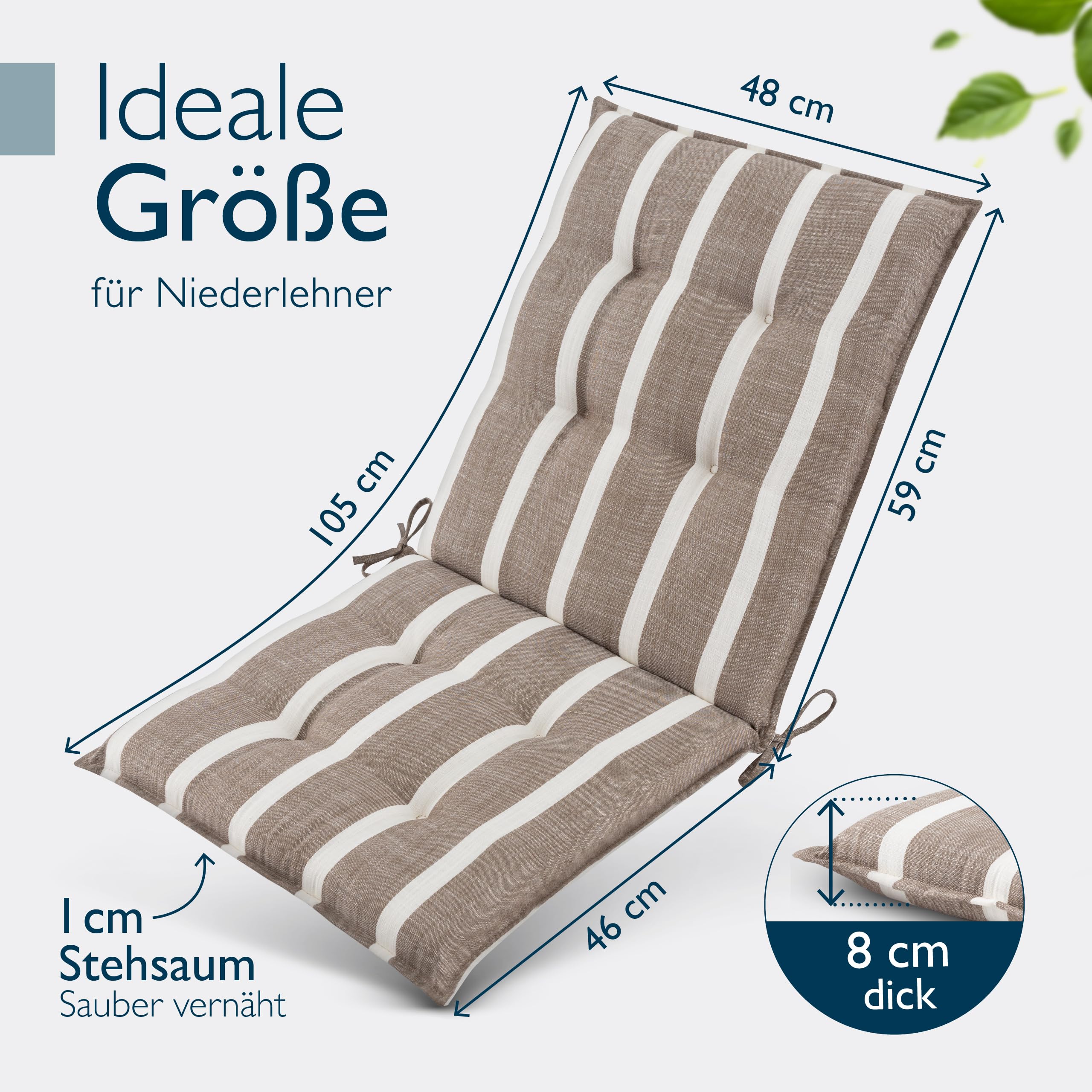 Beautissu Premium Niedriglehner Auflage Gartenstuhl 100x50cm Sun-NL