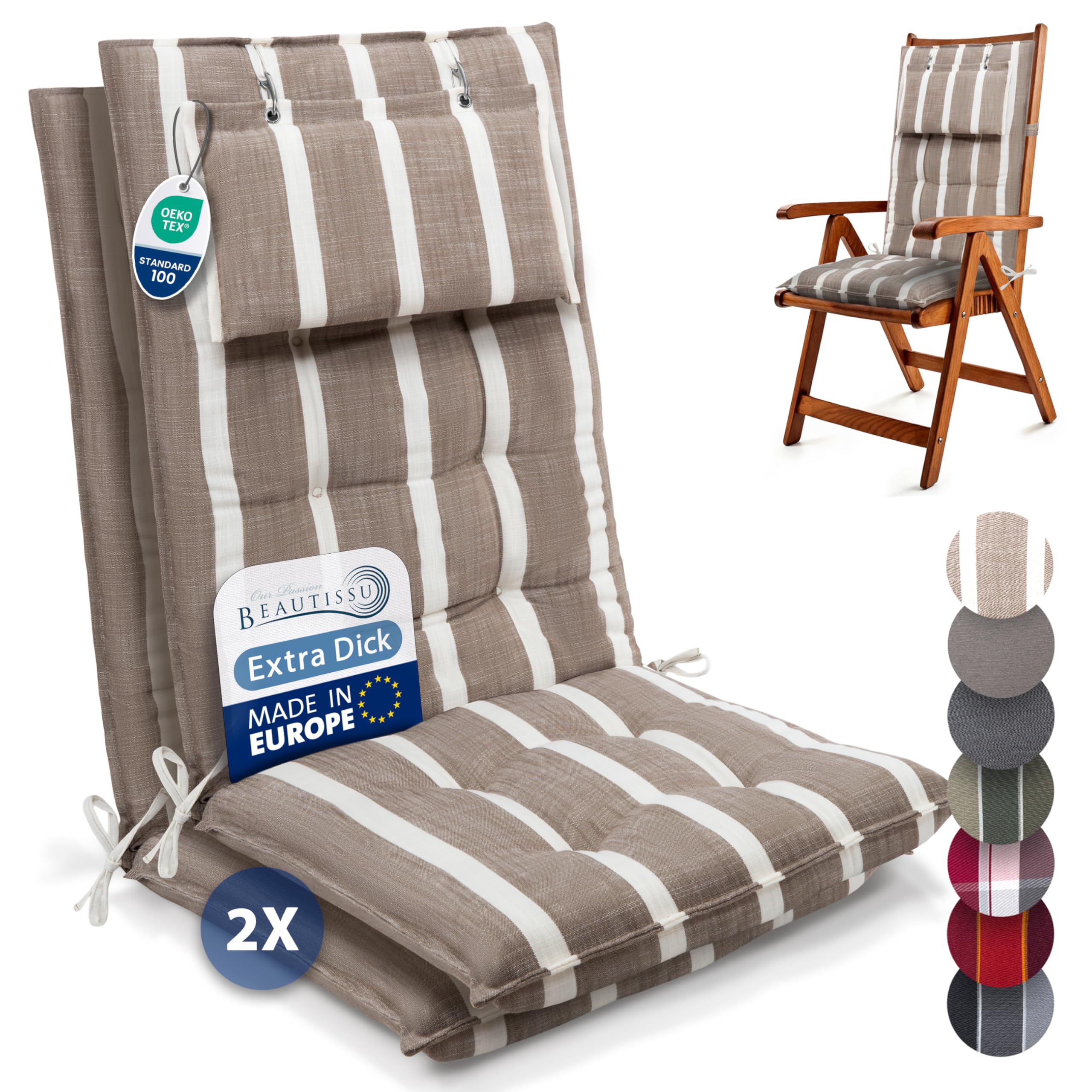 Beautissu 6er Set Premium Hochlehner Auflage Kopfpolster 120x50cm Sun-HL