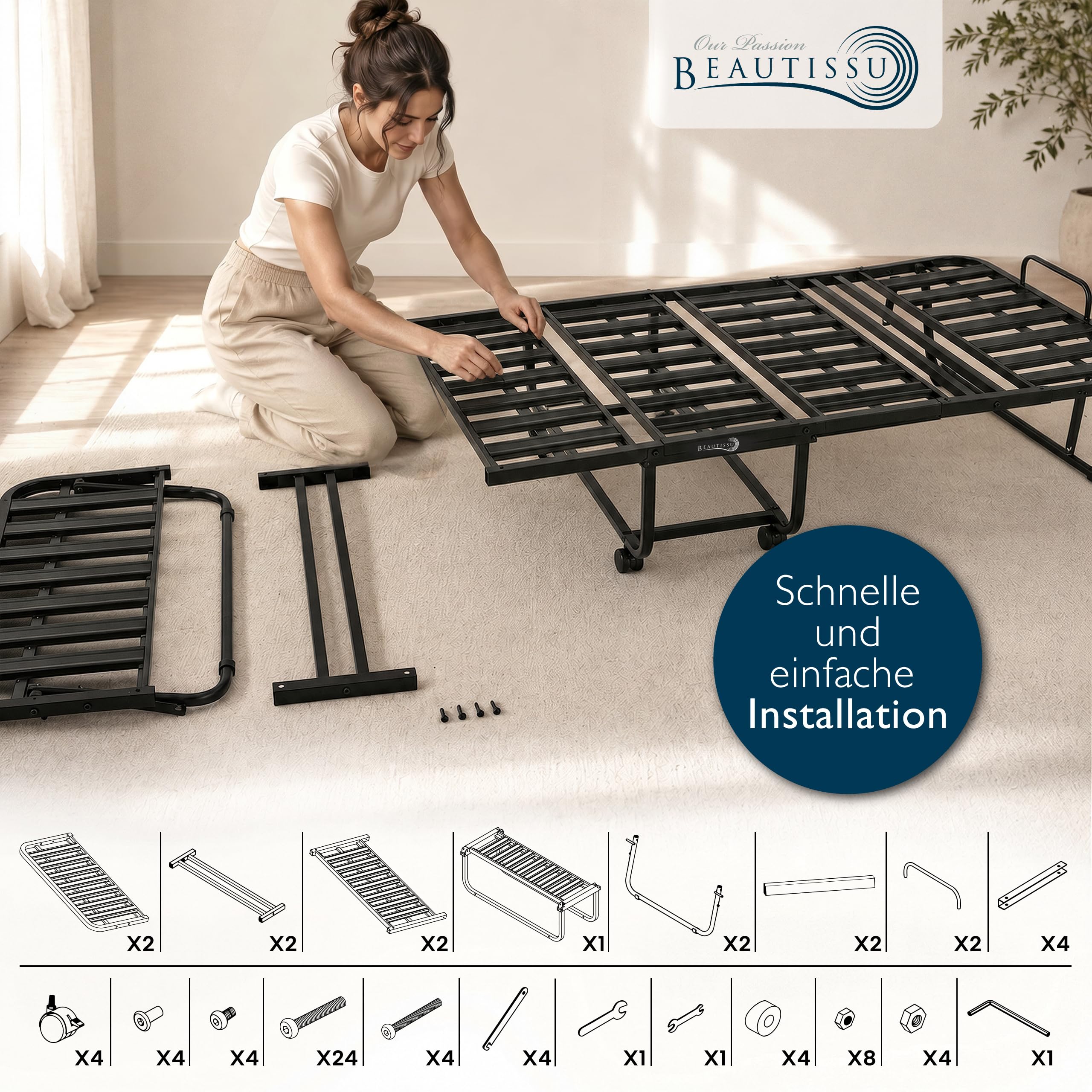 Beautissu Gästebett Klappbar 90x200cm - 13cm Dicke Matratze - Traumkraft