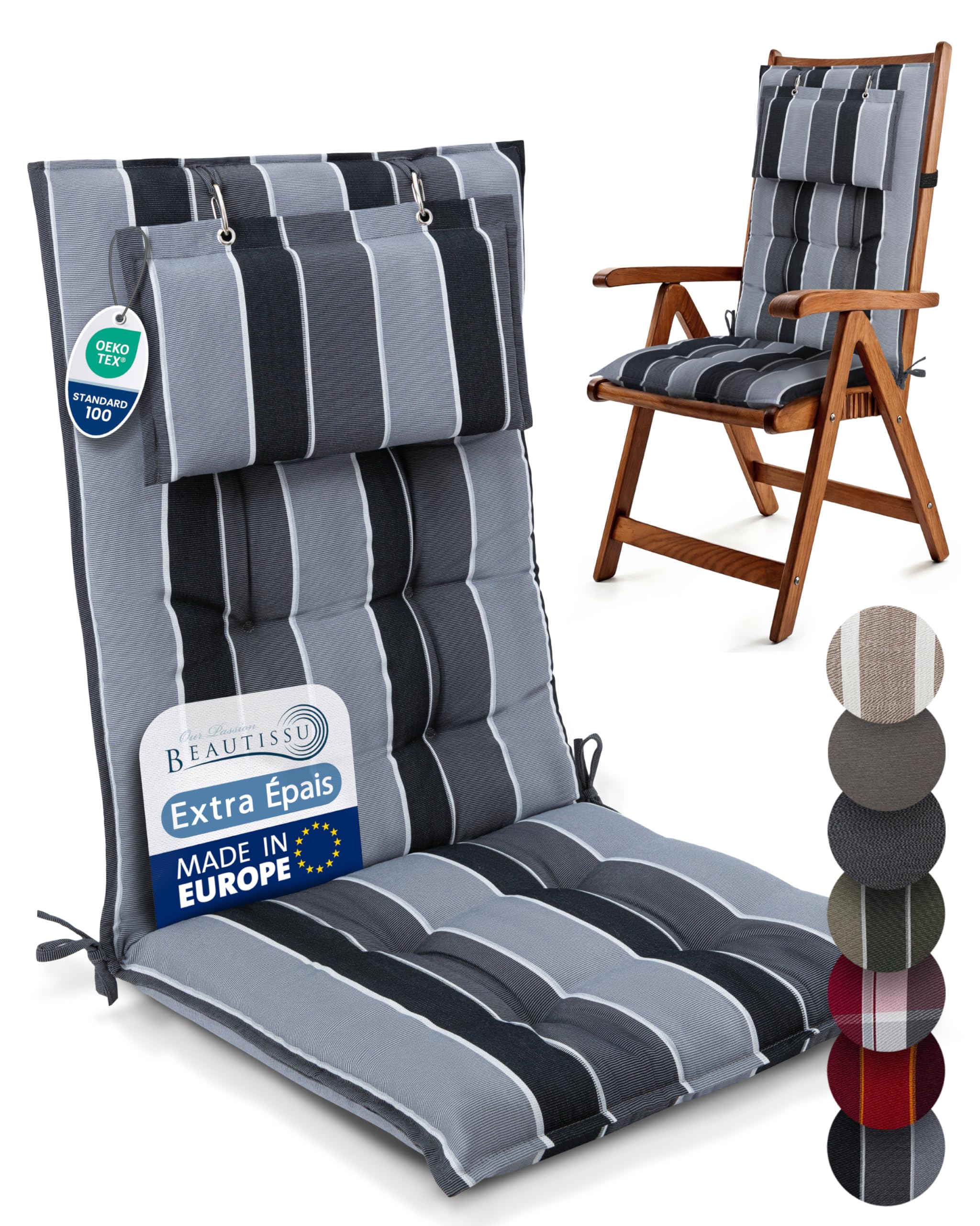 Beautissu 6er Set Premium Hochlehner Auflage Kopfpolster 120x50cm Sun-HL
