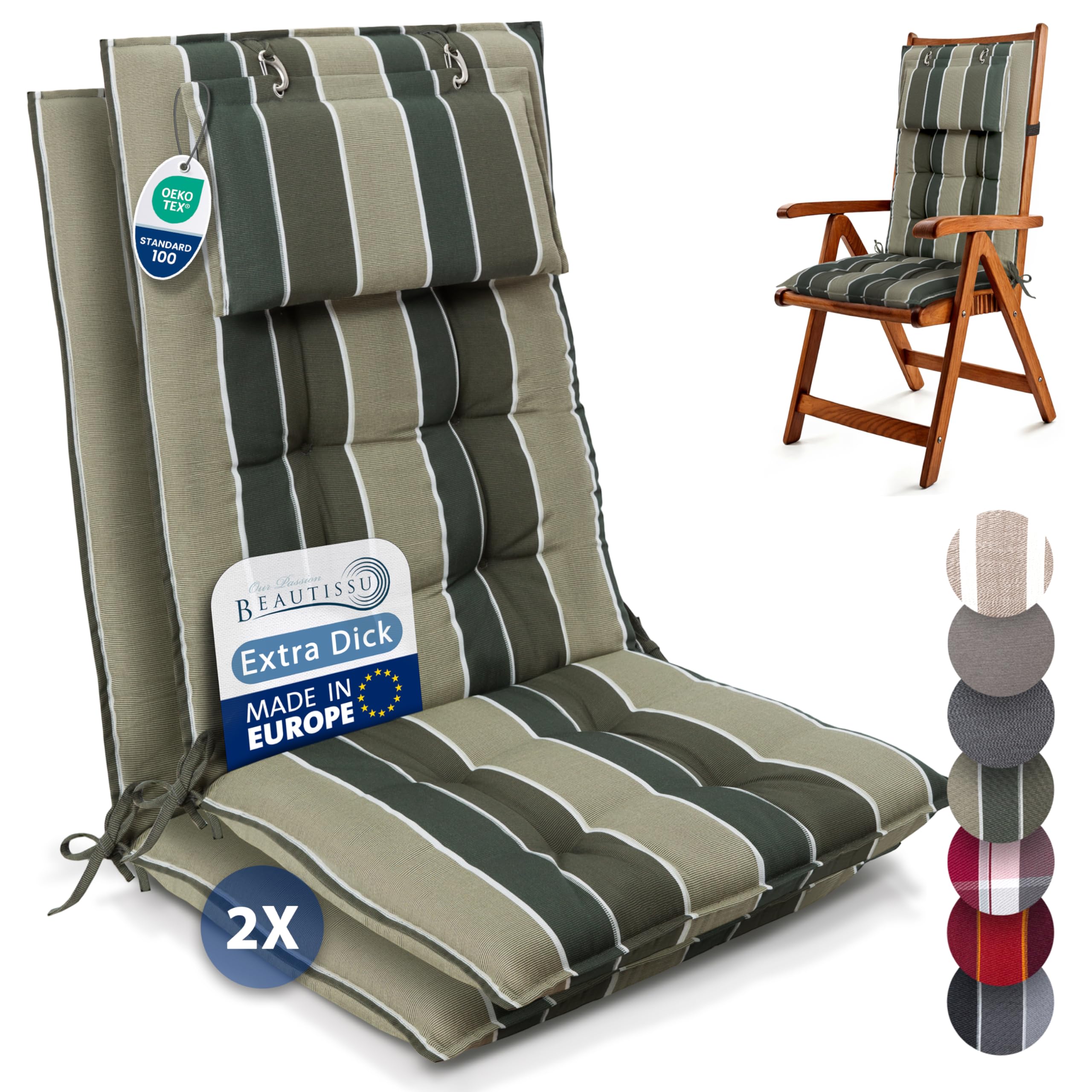 Beautissu 6er Set Premium Hochlehner Auflage Kopfpolster 120x50cm Sun-HL