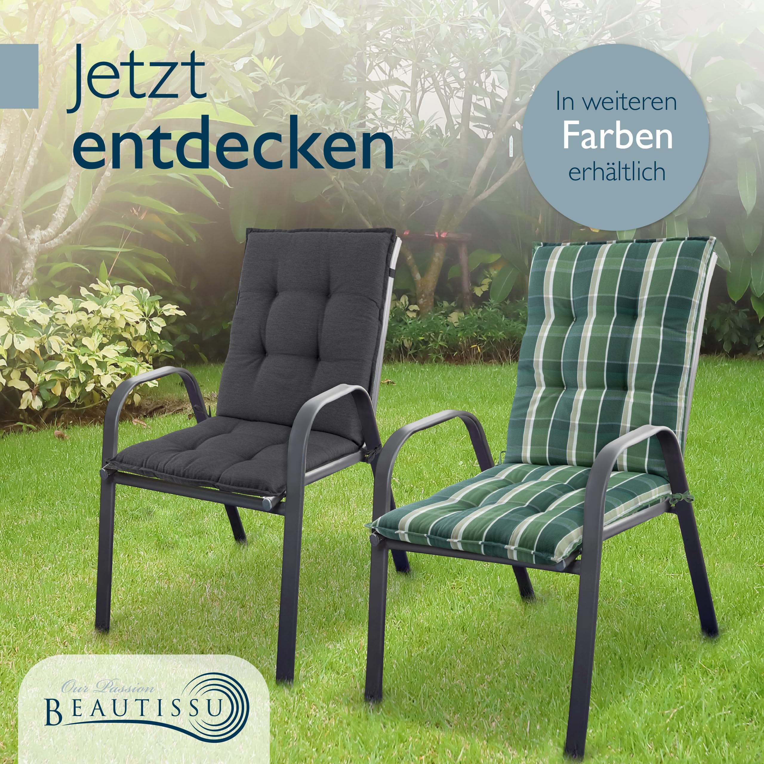 Beautissu Premium Niedriglehner Auflage Gartenstuhl 100x50cm Sun-NL