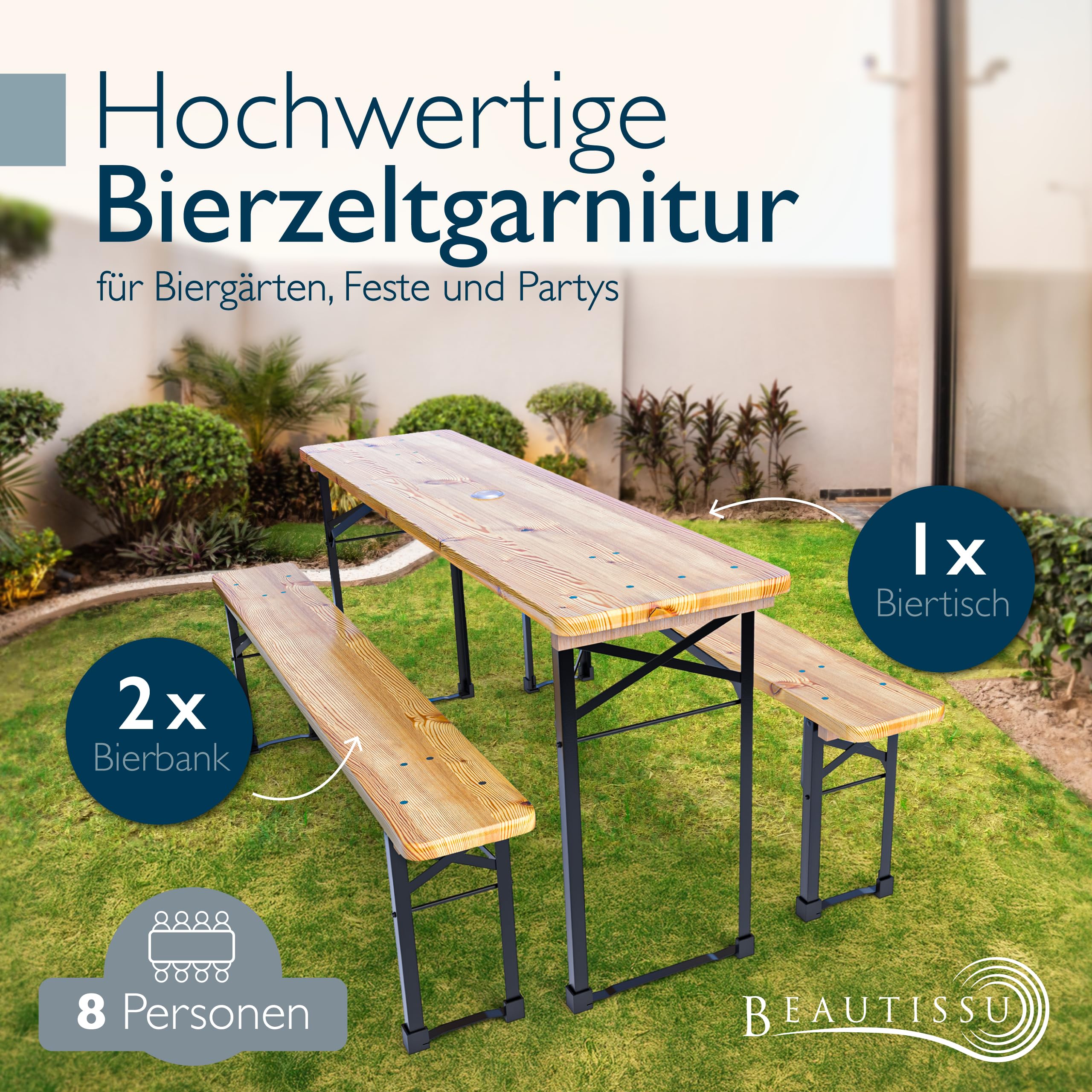 Beautissu Bierzeltgarnitur klappbar - Biertischgarnitur mit Schirmloch - BT22