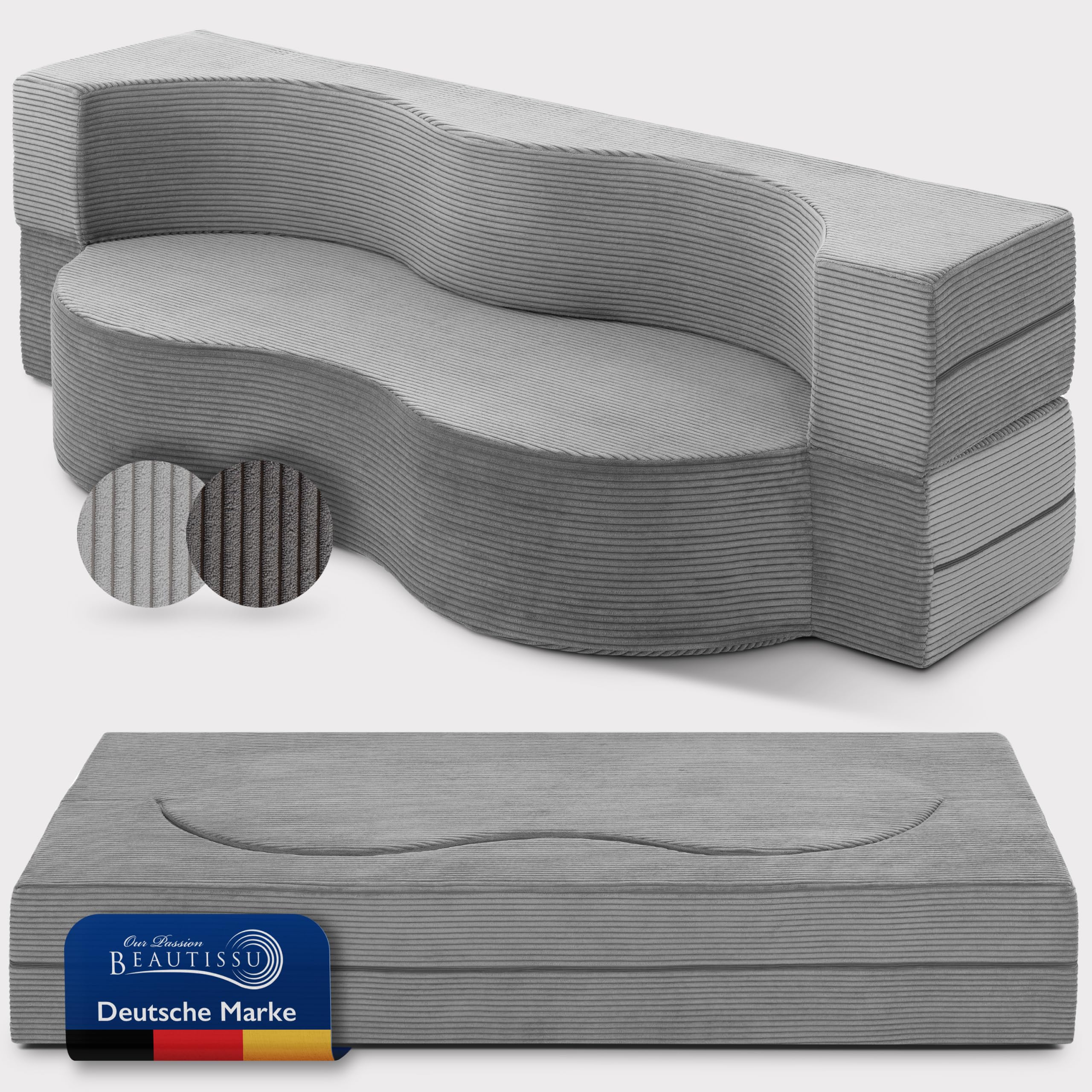 Beautissu Klappsofa 90x200cm – Faltbares Bettsofa in Cord-Optik – Leova