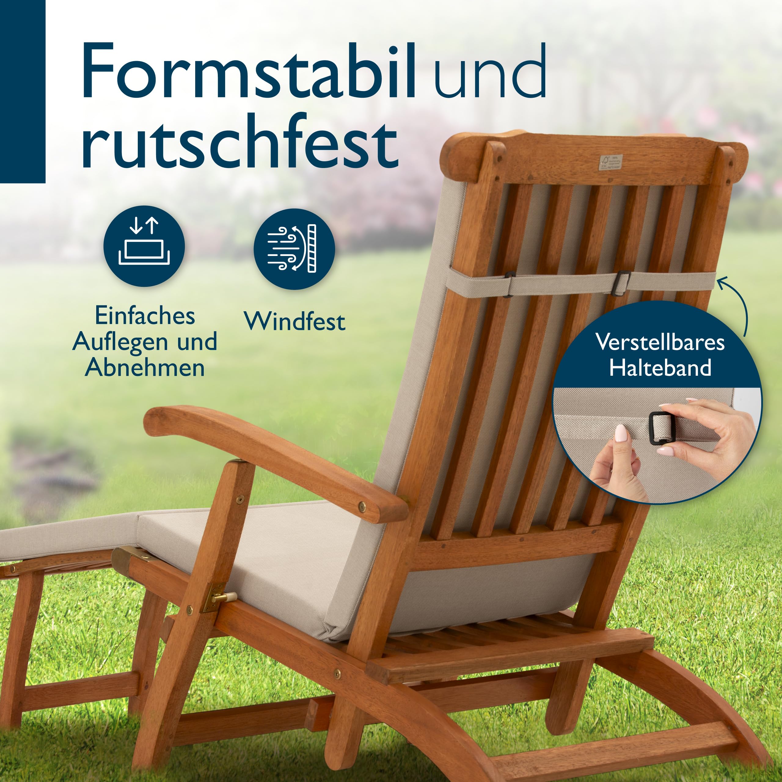 Beautissu Deckchair Auflage – 100% wasserdicht & wetterfest – QD-DC