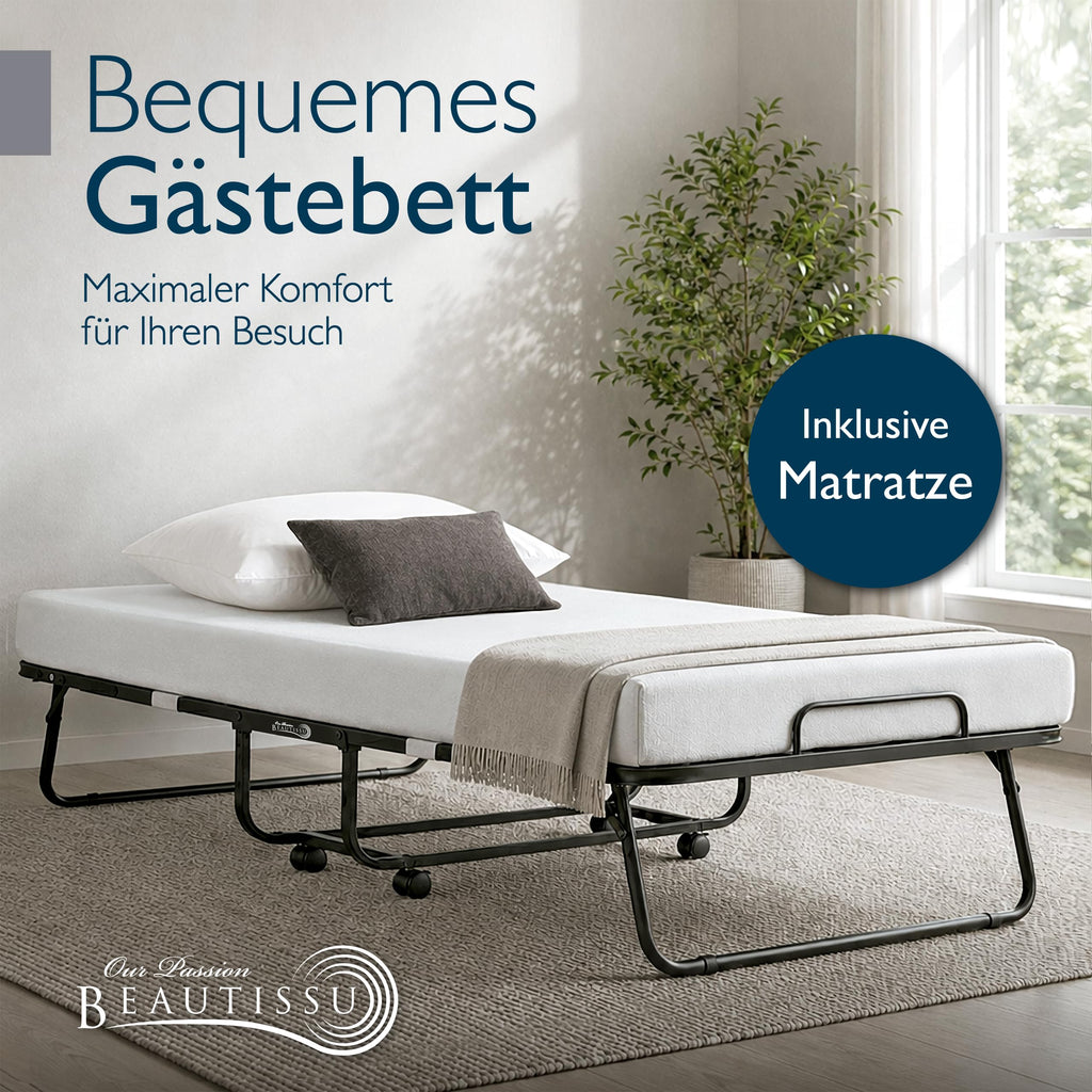 Beautissu Gästebett Klappbar 90x200cm - 13cm Dicke Matratze - Traumkraft