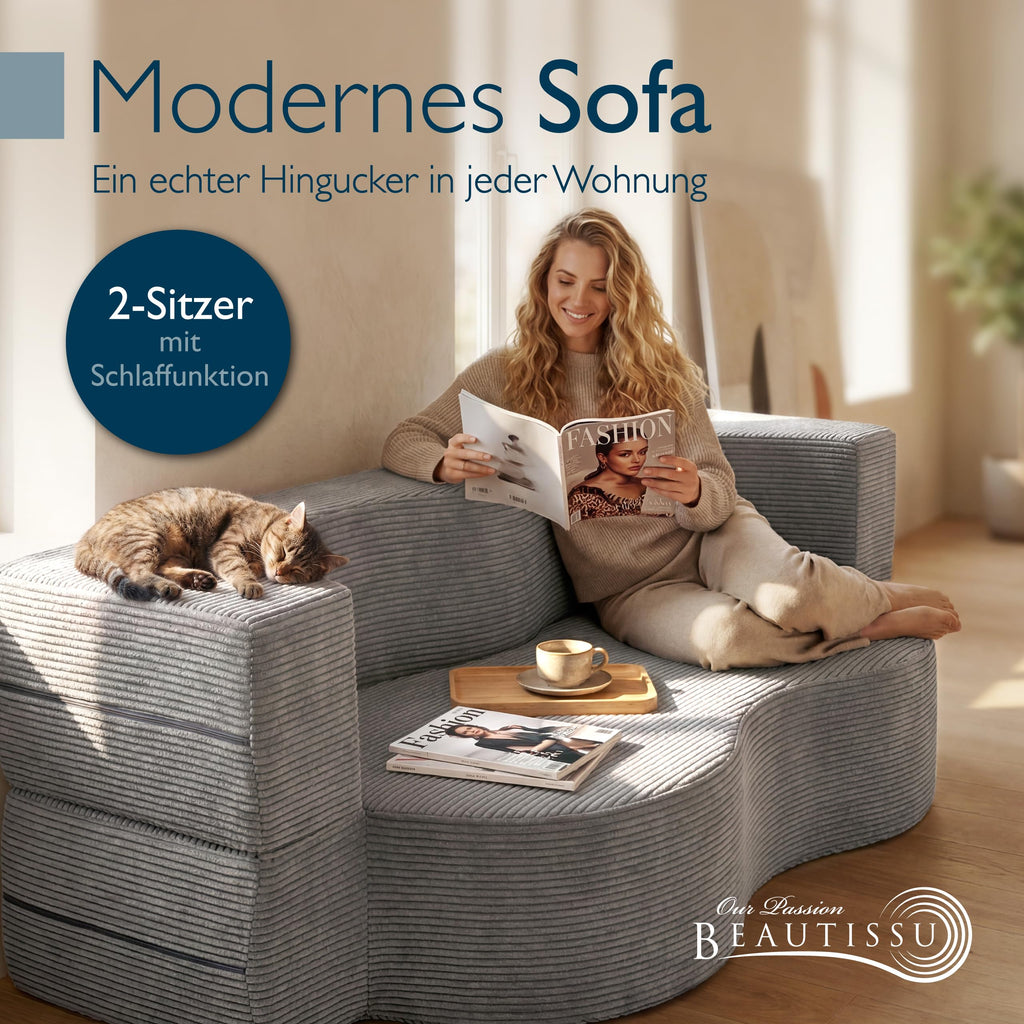 Beautissu Klappsofa 90x200cm – Faltbares Bettsofa in Cord-Optik – Leova