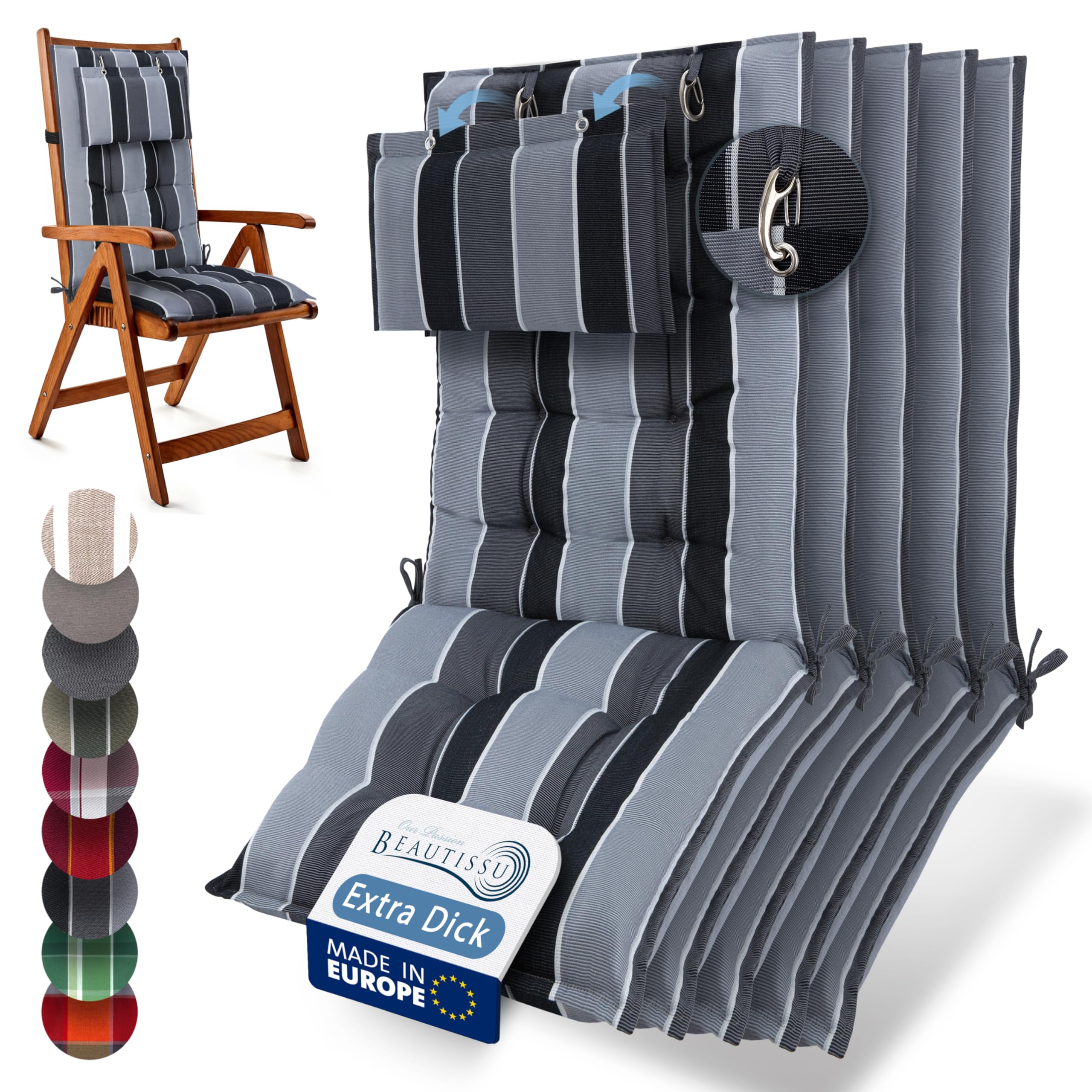 Beautissu 6er Set Premium Hochlehner Auflage Kopfpolster 120x50cm Sun-HL