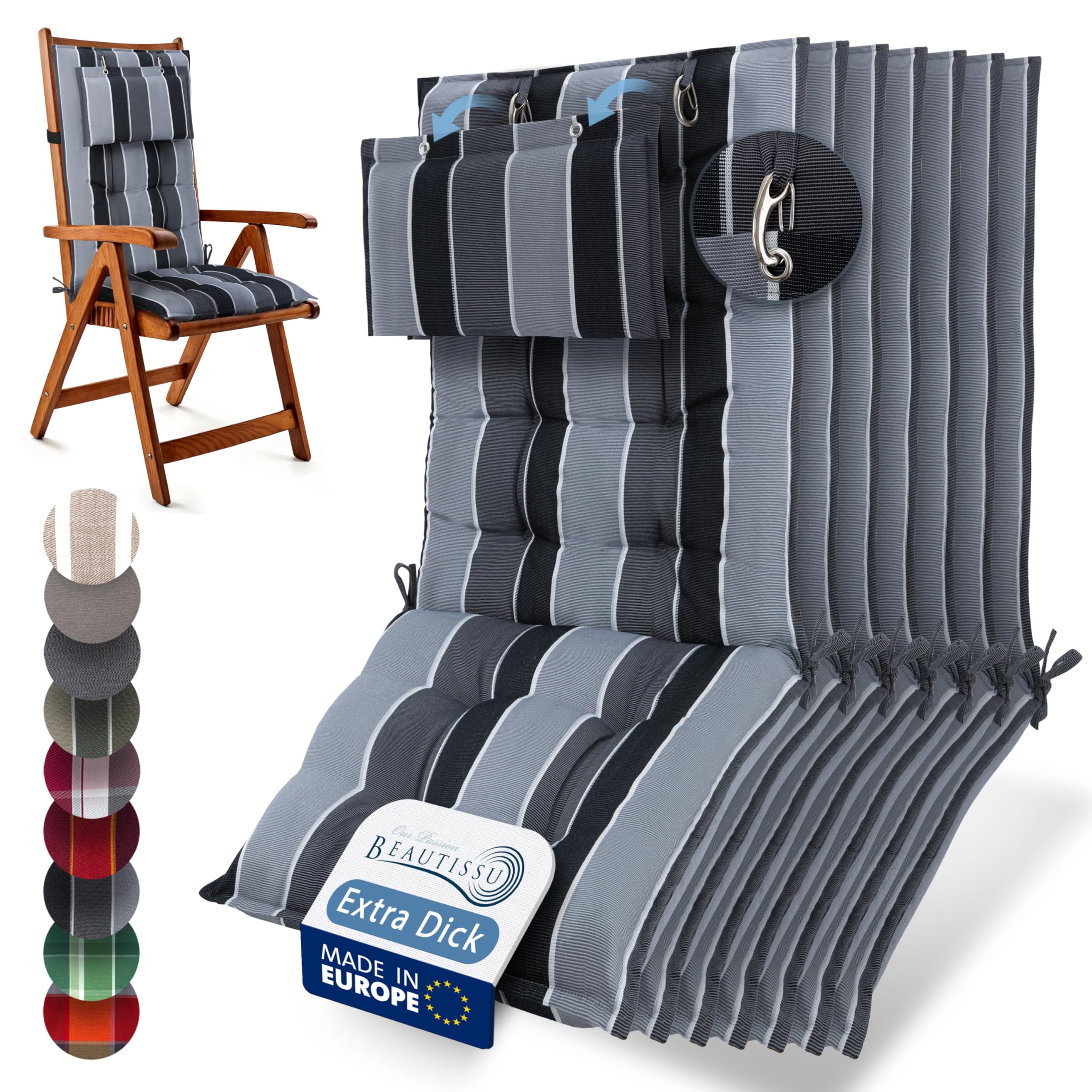 Beautissu 6er Set Premium Hochlehner Auflage Kopfpolster 120x50cm Sun-HL