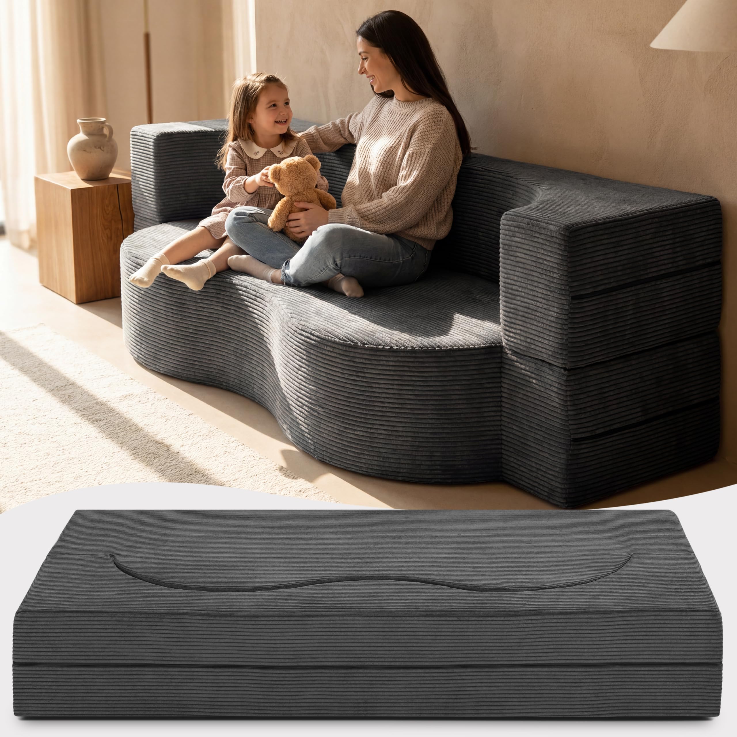 Beautissu Klappsofa 90x200cm – Faltbares Bettsofa in Cord-Optik – Leova