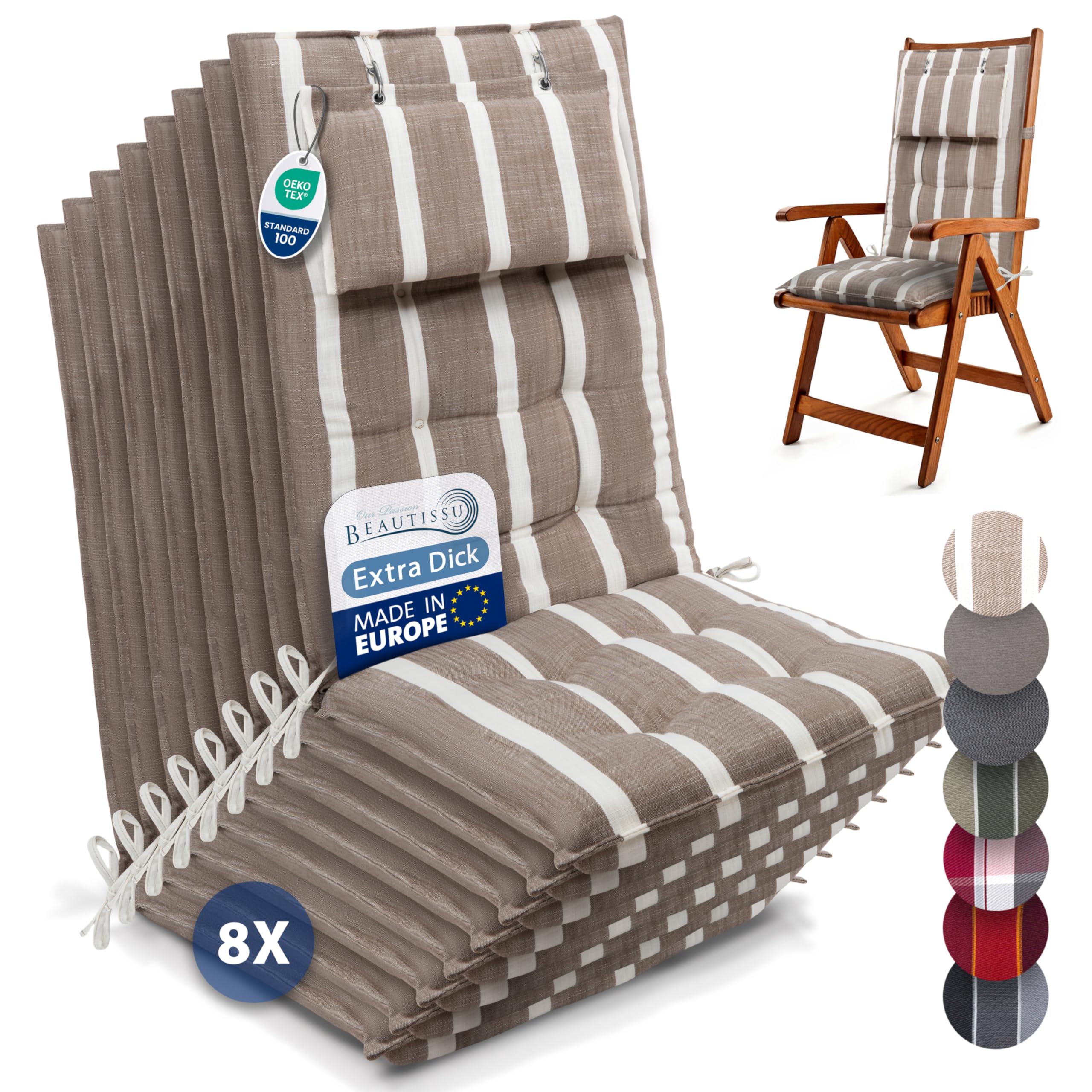 Beautissu 6er Set Premium Hochlehner Auflage Kopfpolster 120x50cm Sun-HL