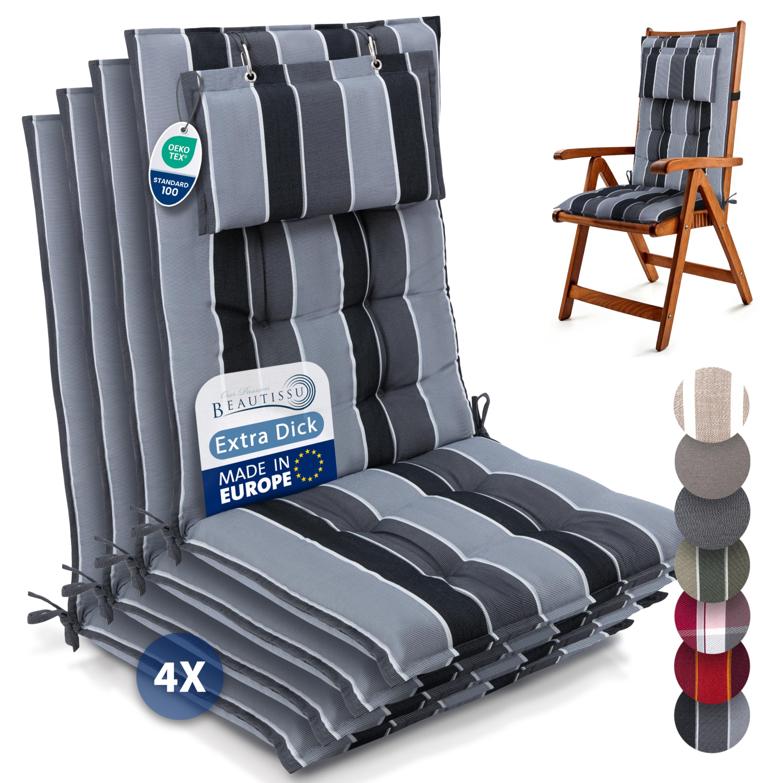 Beautissu 6er Set Premium Hochlehner Auflage Kopfpolster 120x50cm Sun-HL