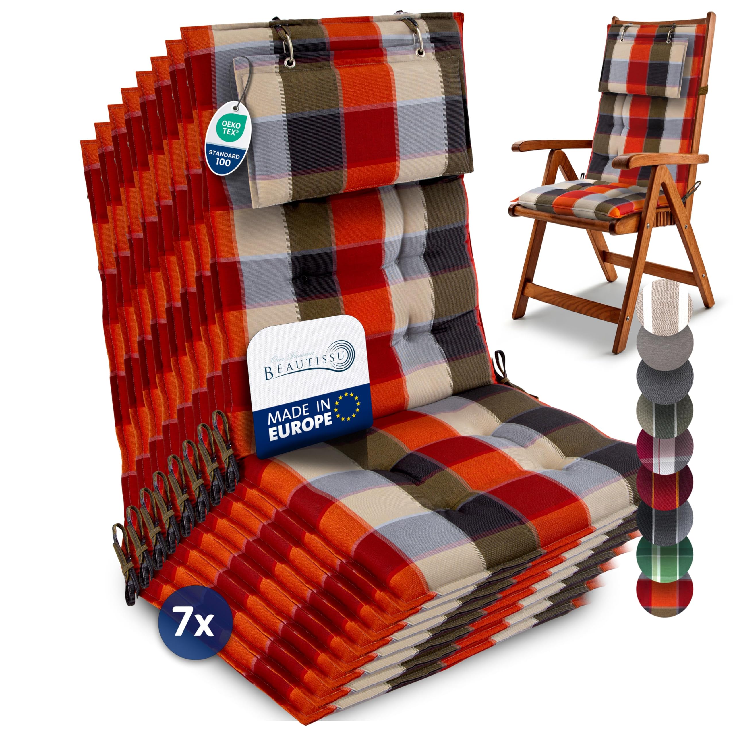 Beautissu 6er Set Premium Hochlehner Auflage Kopfpolster 120x50cm Sun-HL